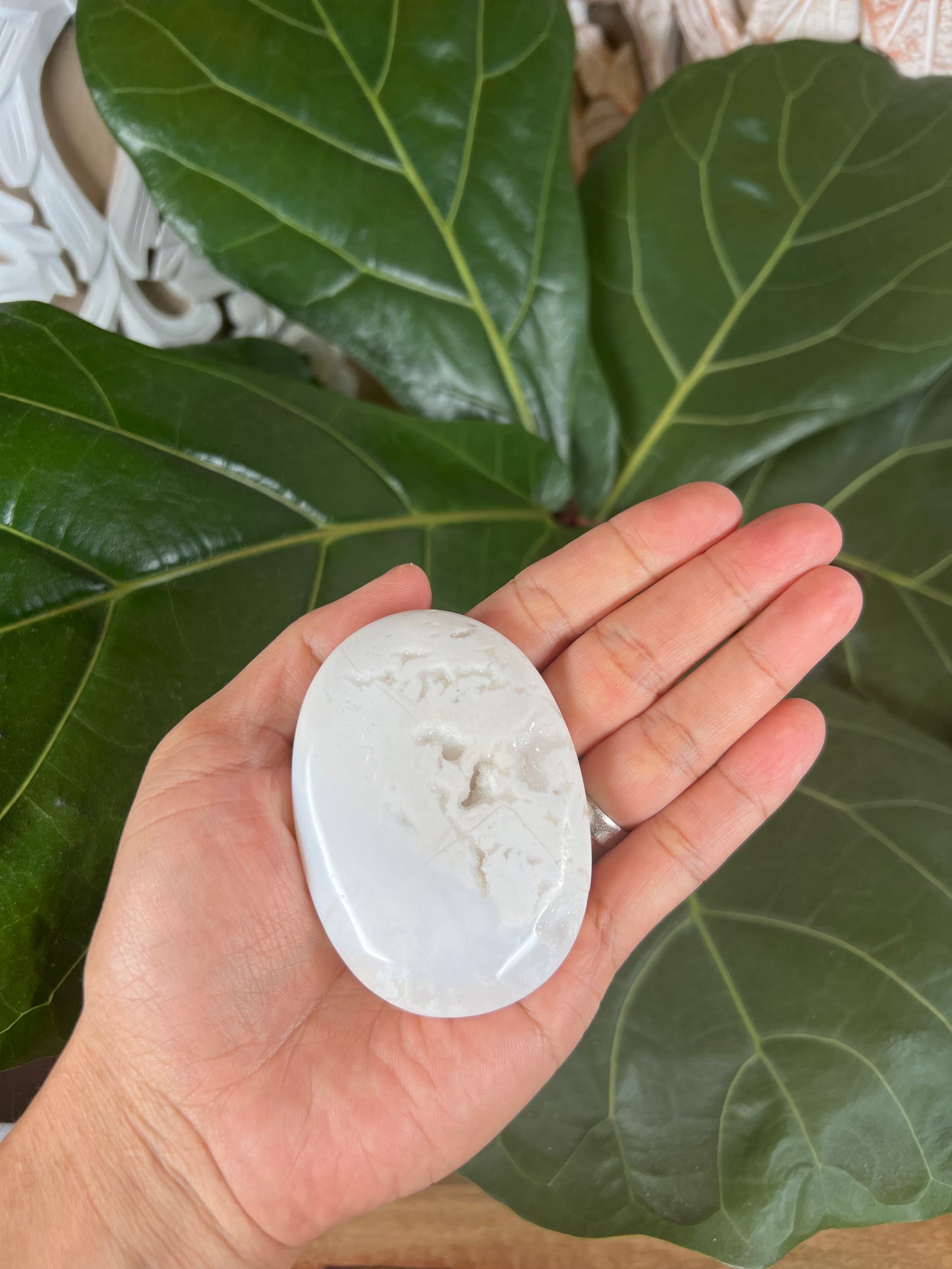 White plume agate Palmstone