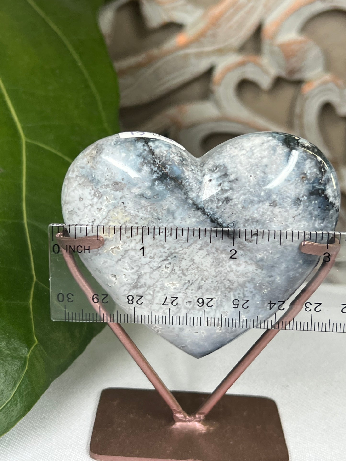 Blue Plume Agate Heart