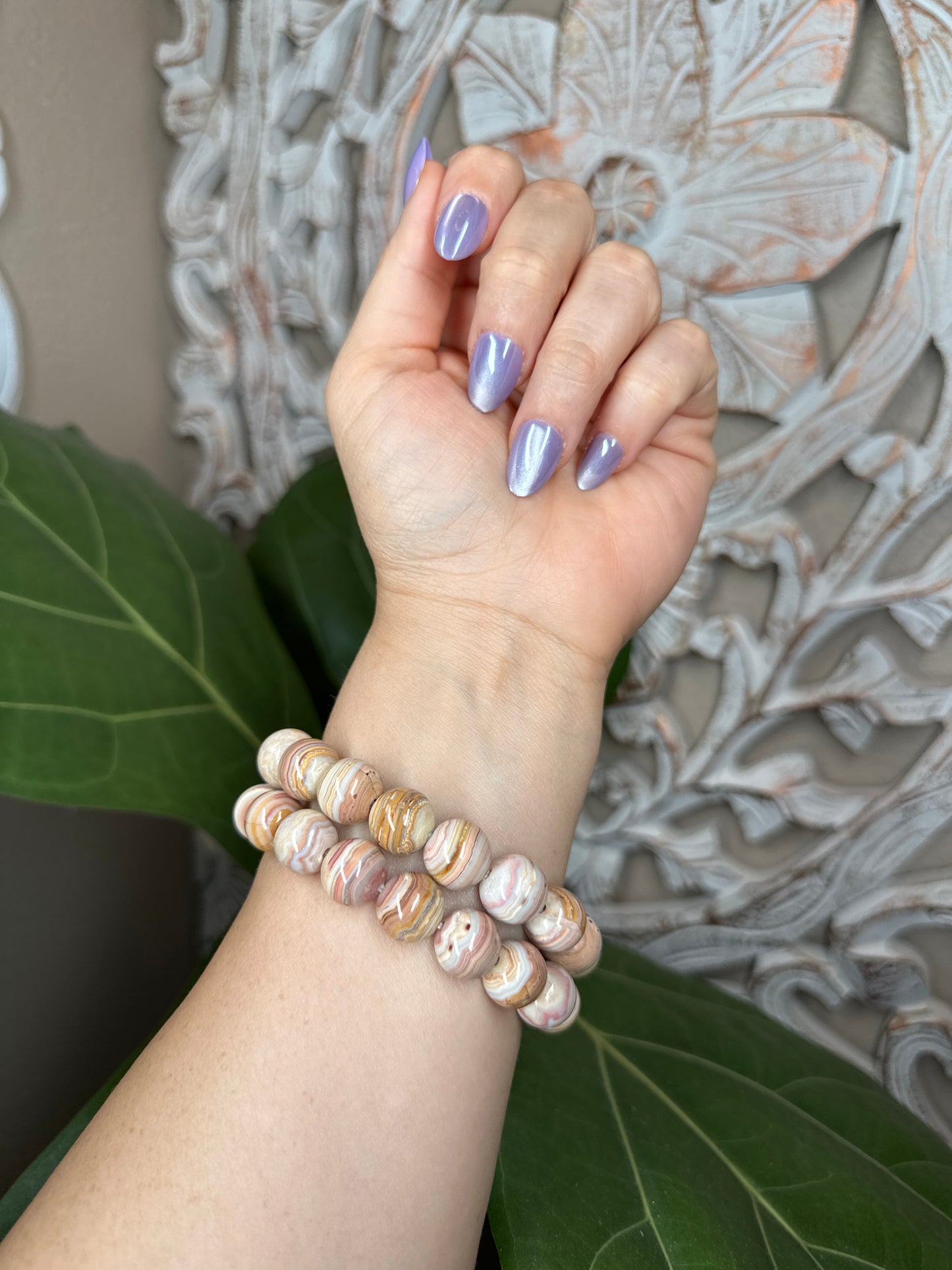 Pink & Yellow Crazy Lace Agate Beaded Bracelet (12mm)