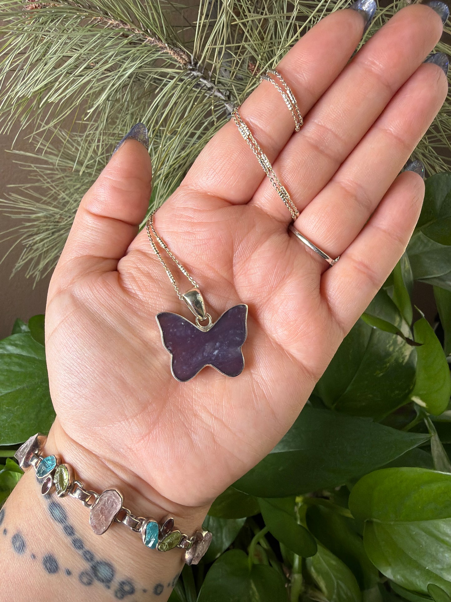 Purple Chalcedony Agate Butterfly Necklace