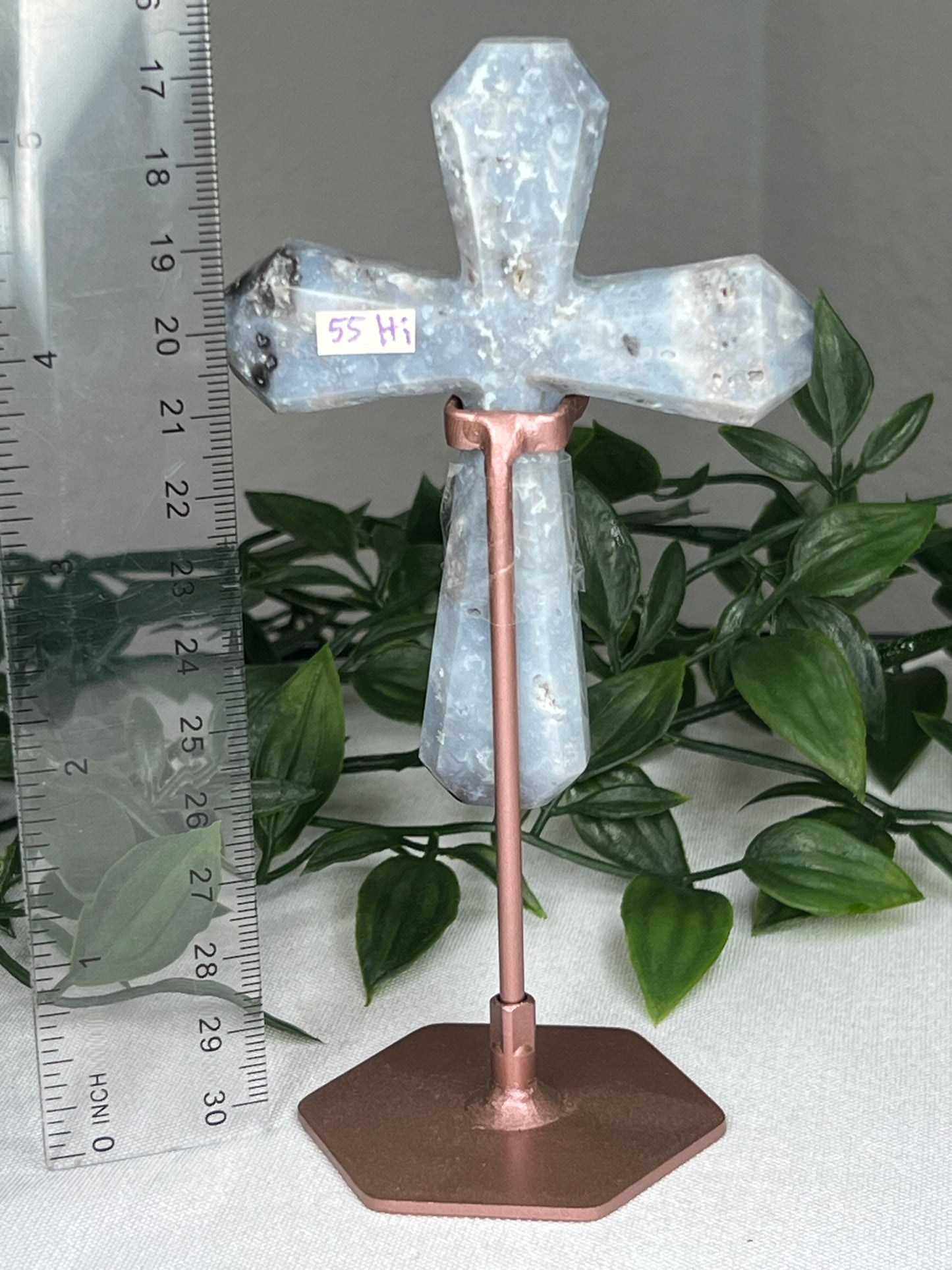 Blue Plume Agate Cross