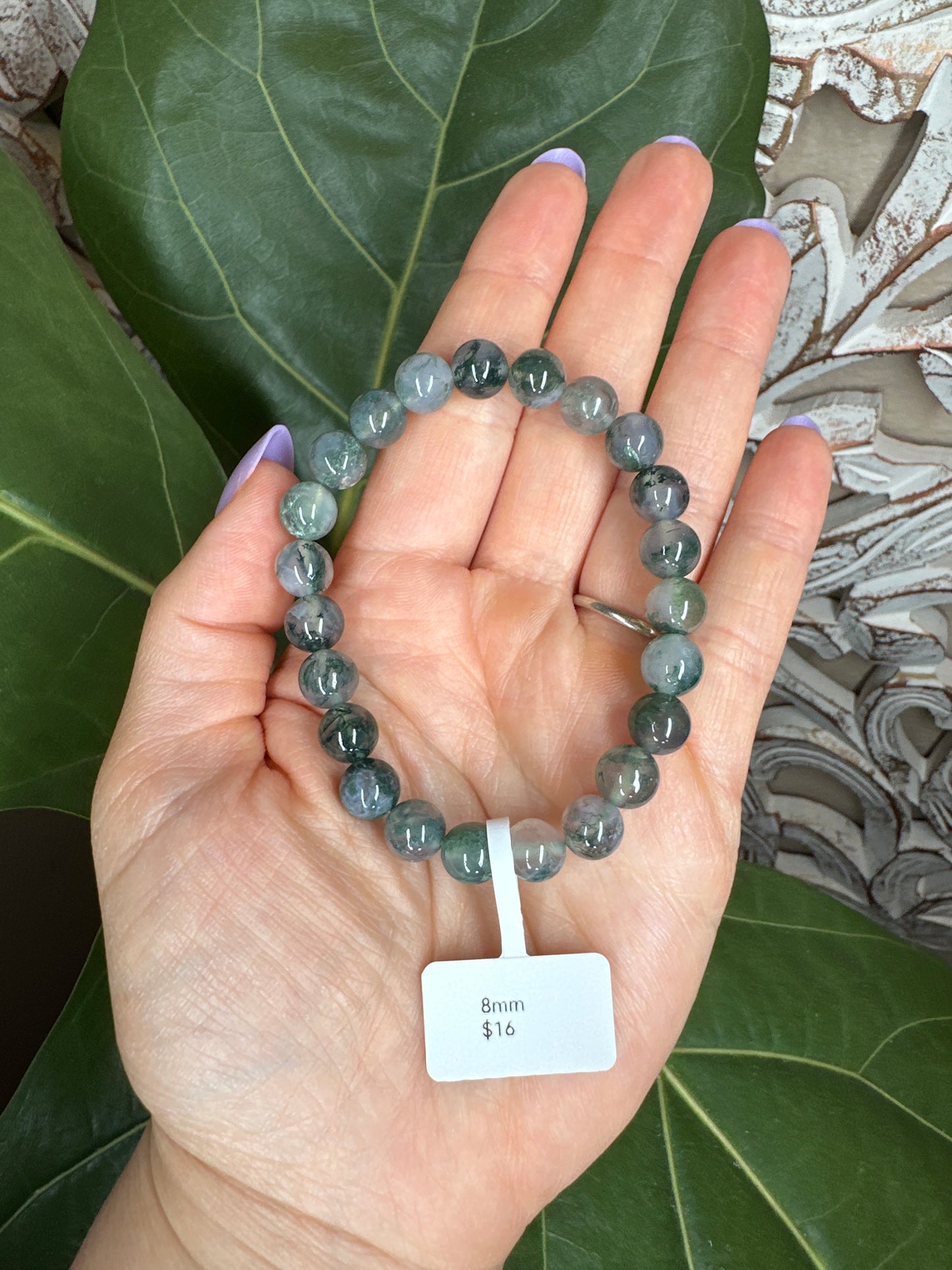 Moss Agate Beaded Bracelet (8mm)