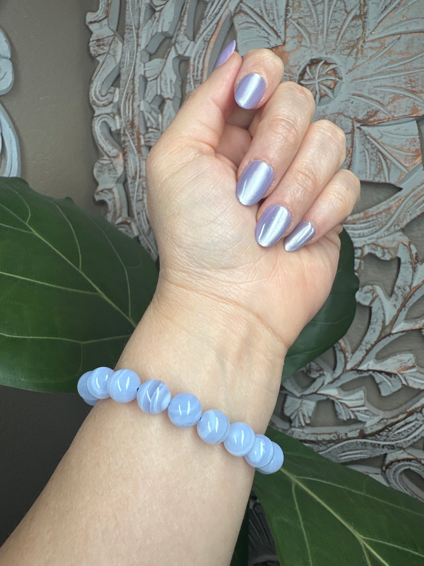 Blue Lace Agate Beaded Bracelet (10mm)