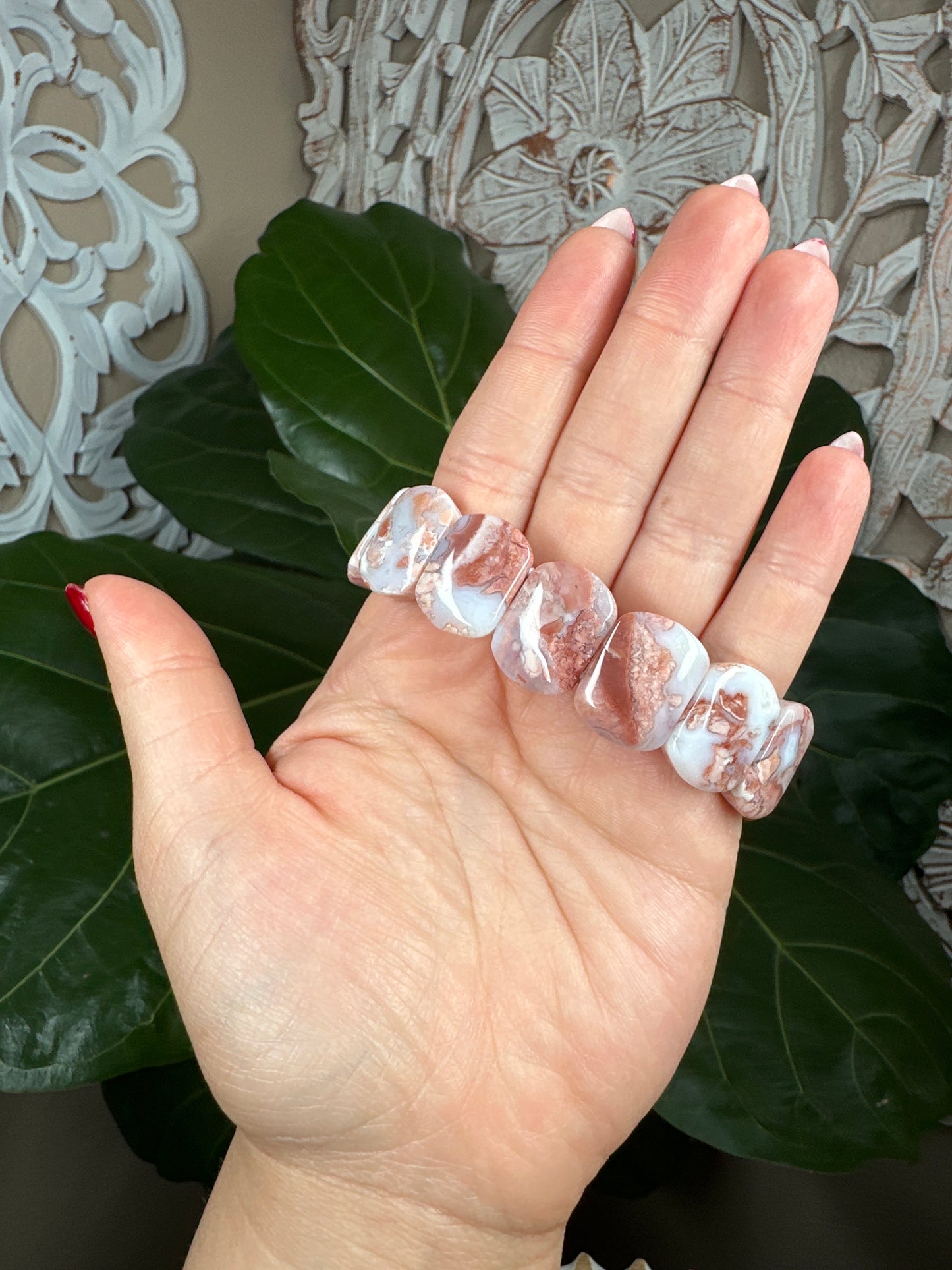 Cotton Candy Agate Beaded Bracelet (Pink Agate)