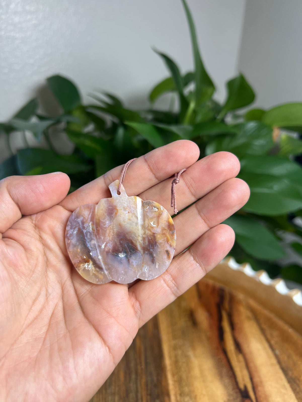 Rainbow Plume Agate Ornament Pumpkin: KS