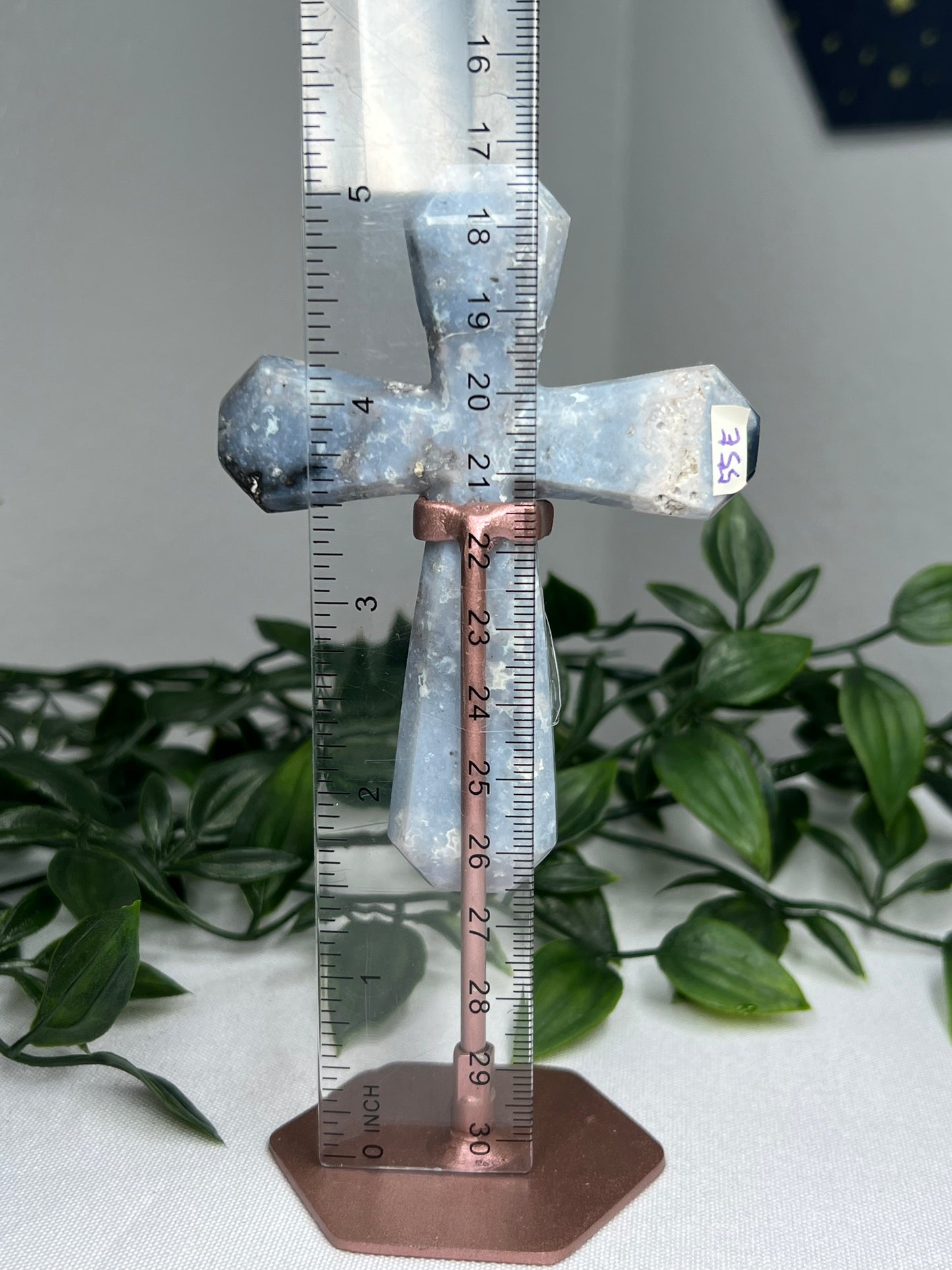 Blue Plume Agate Cross