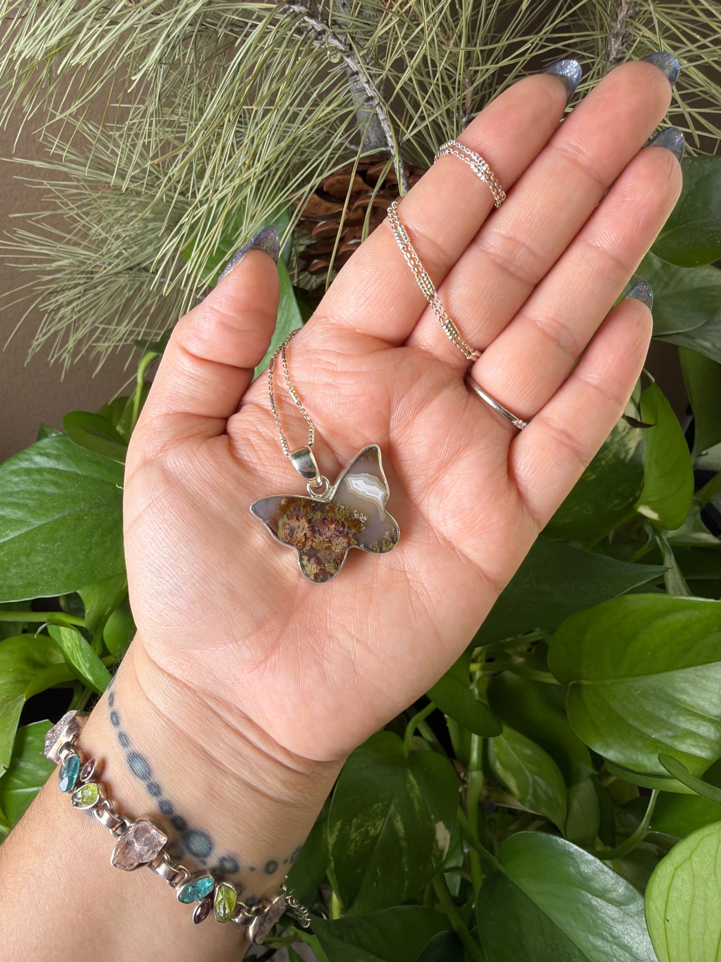 Scenic Moss Agate Butterfly Necklace