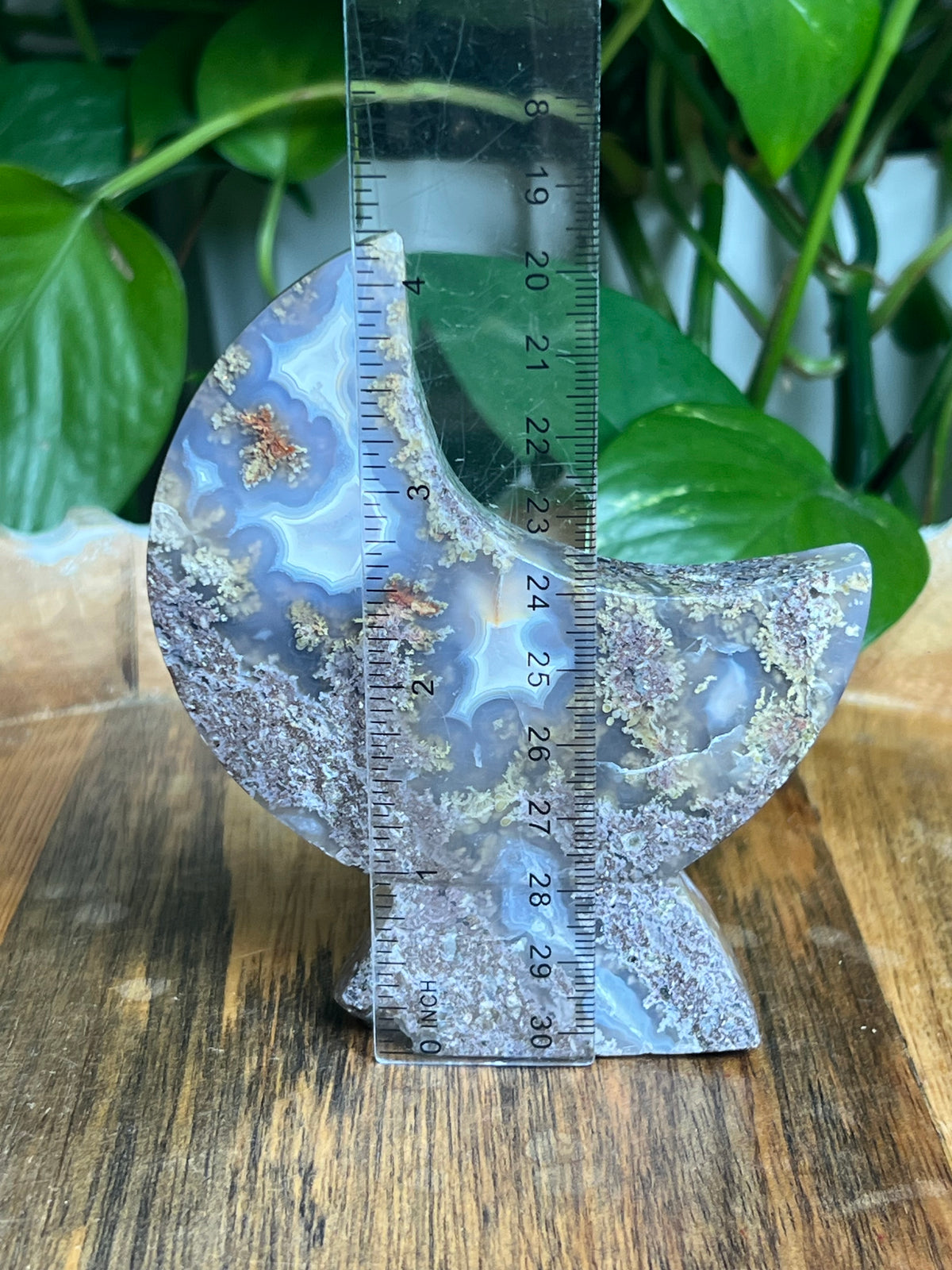 Scenic Moss Agate Self-Standing Moon: NX
