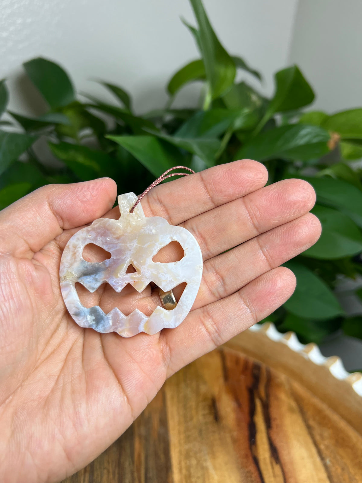 Rainbow Plume Agate Ornament Pumpkin: AG