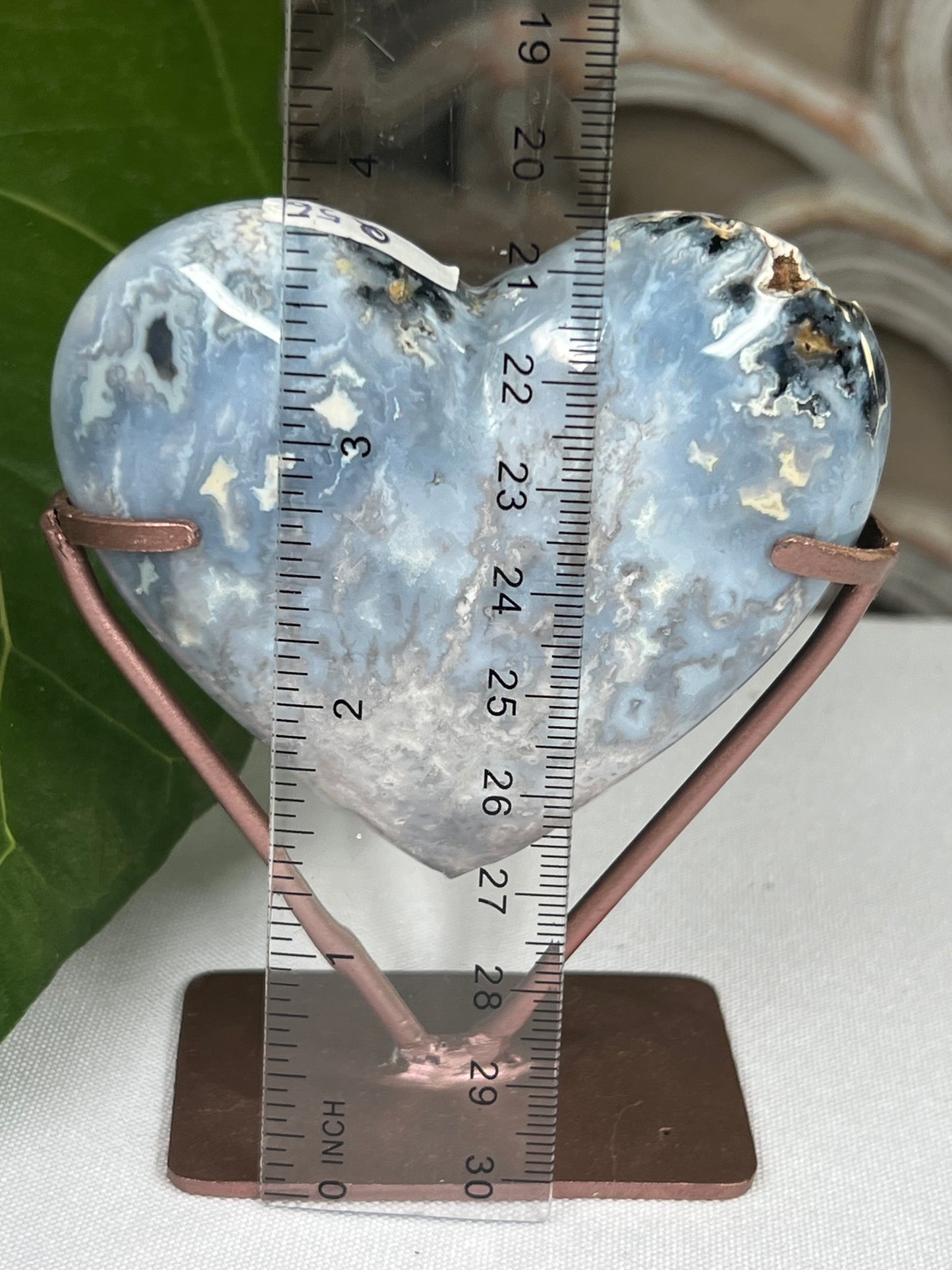 Blue Plume Agate Heart