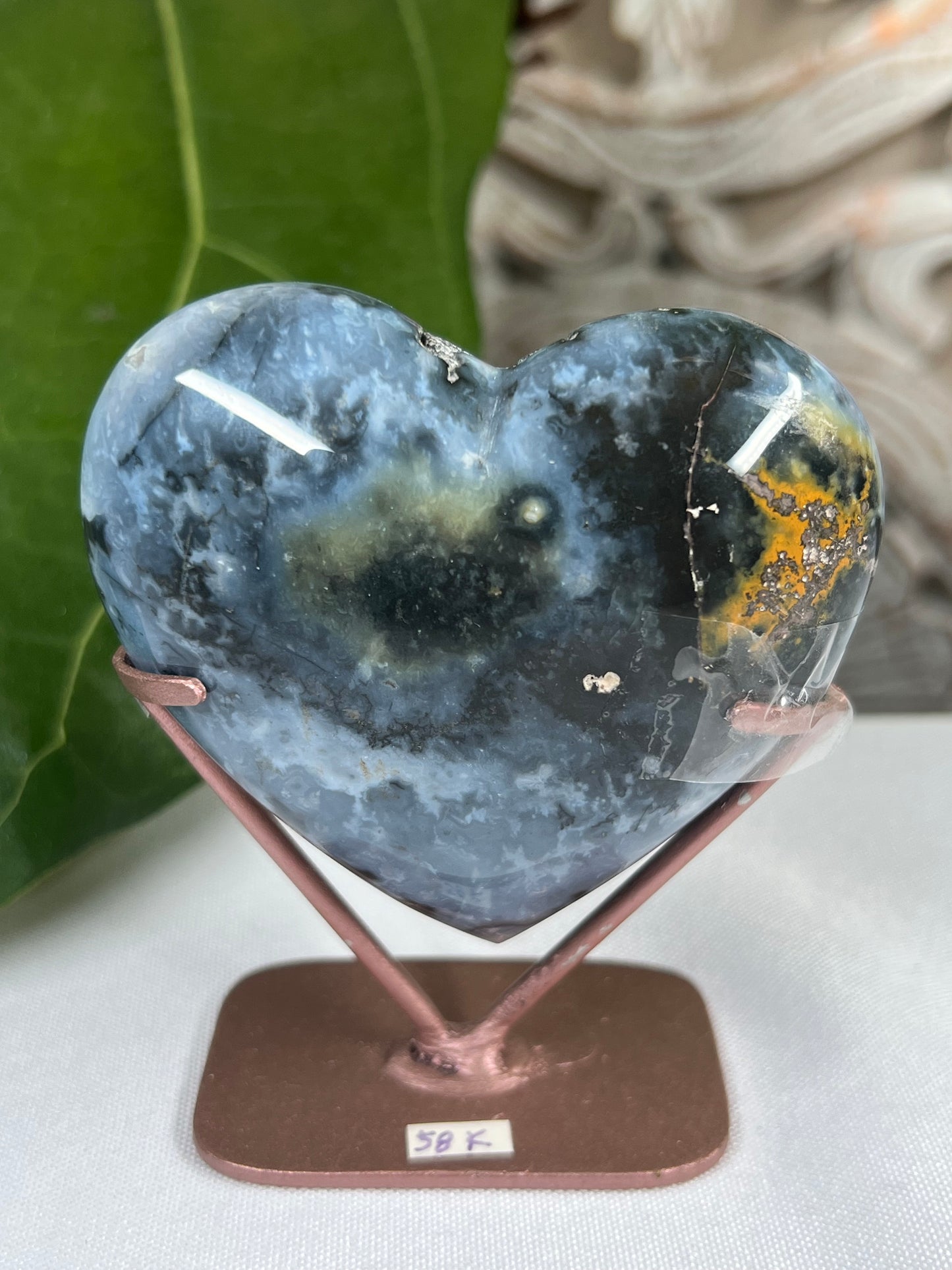 Blue plume Agate heart