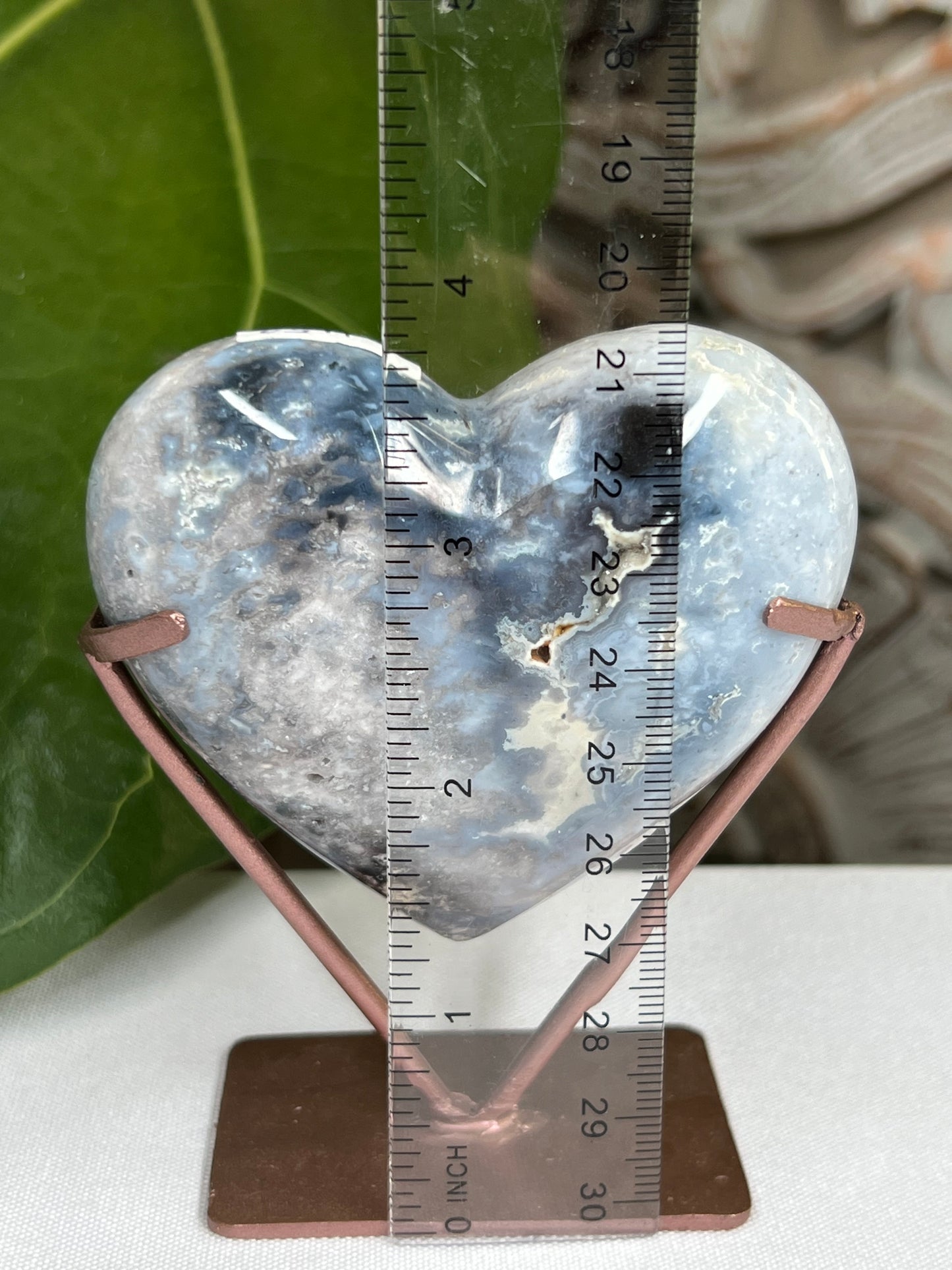 Blue plume agate heart