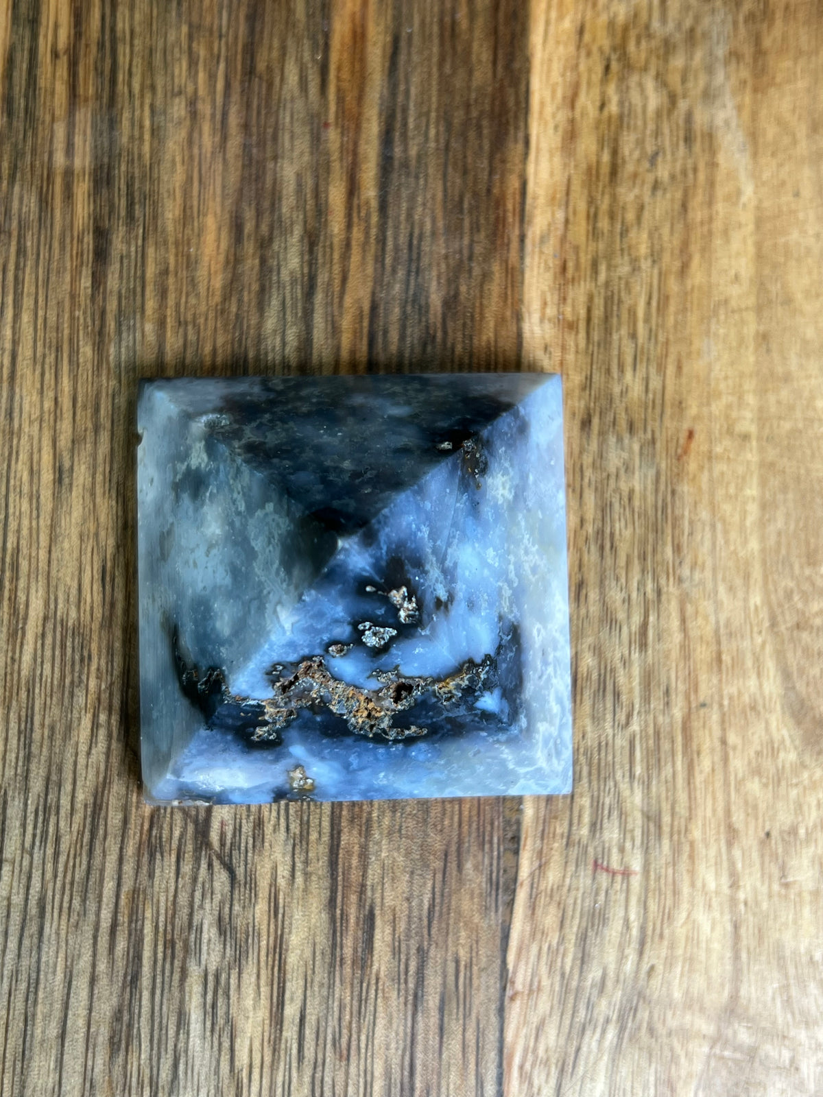 Blue Plume Agate Pyramid: PS