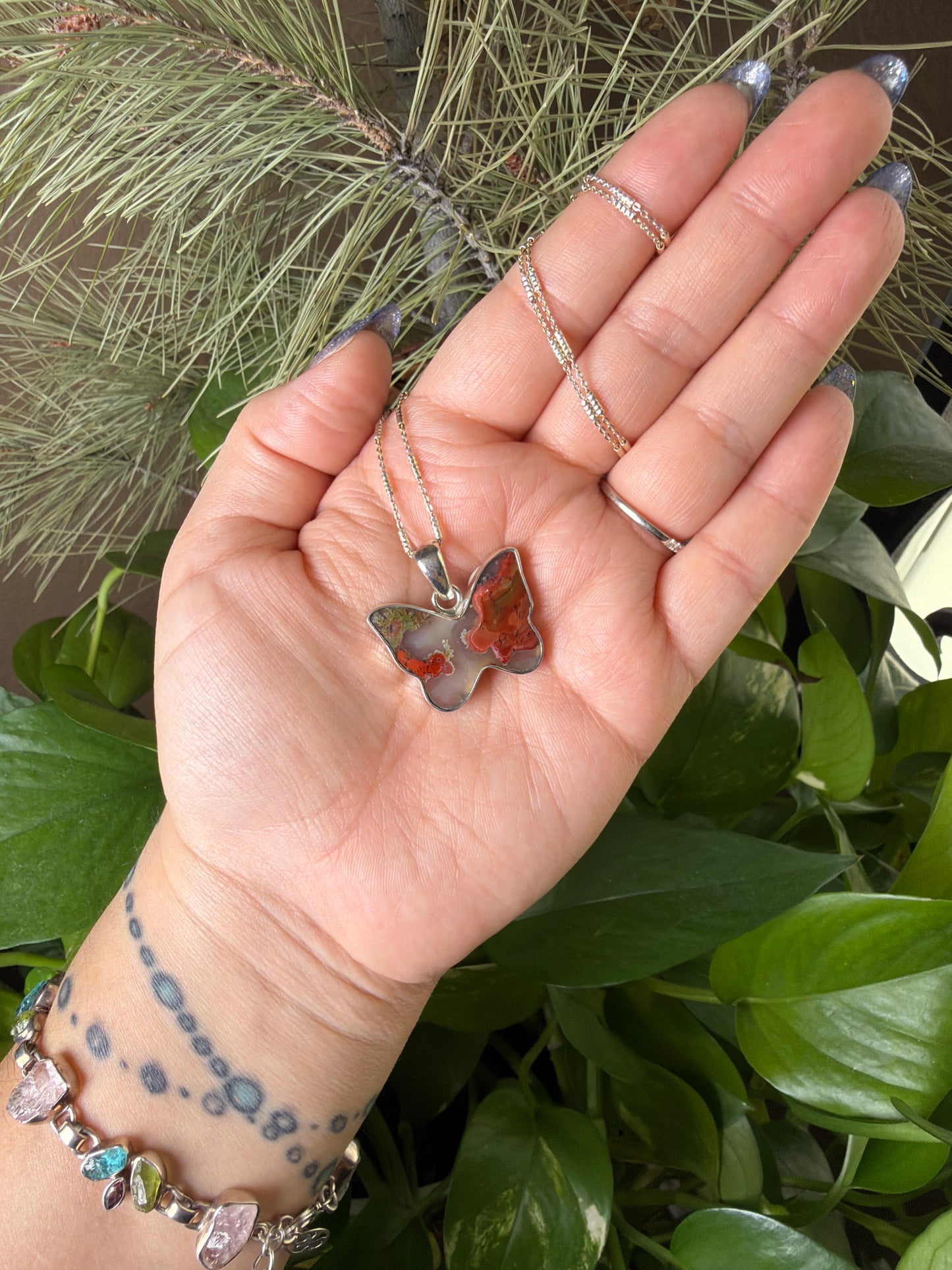 Scenic Moss Agate Butterfly Necklace