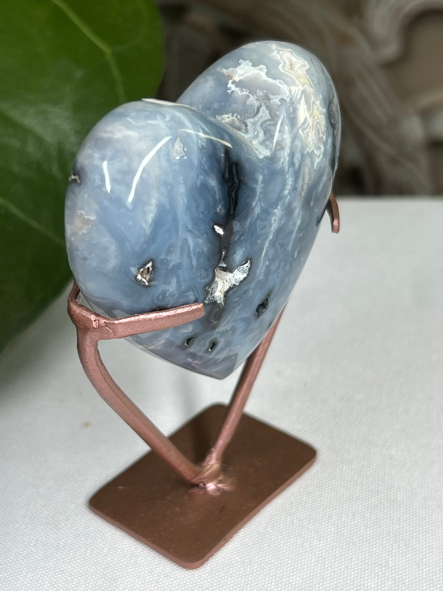 Blue Plume Agate Heart