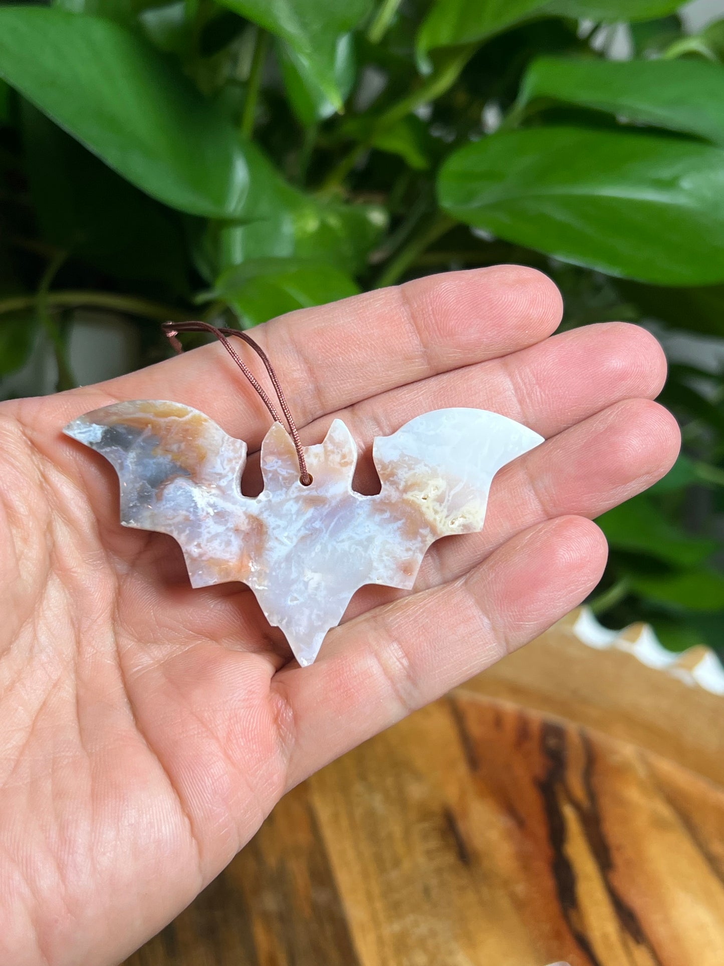 Rainbow Plume Agate Ornament Bat: EA