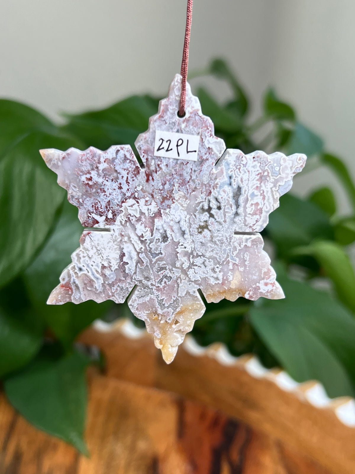 Sumatra Plume Agate Snowflake Ornaments