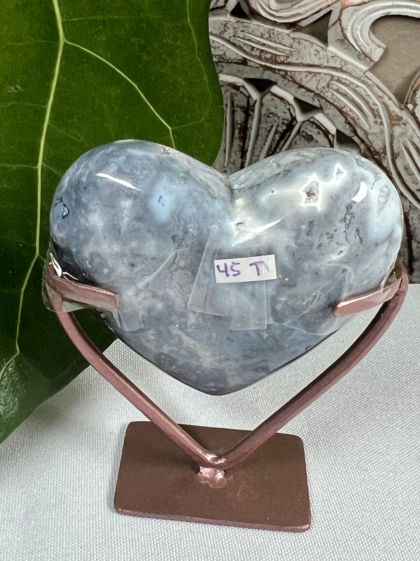 Blue plume agate heart