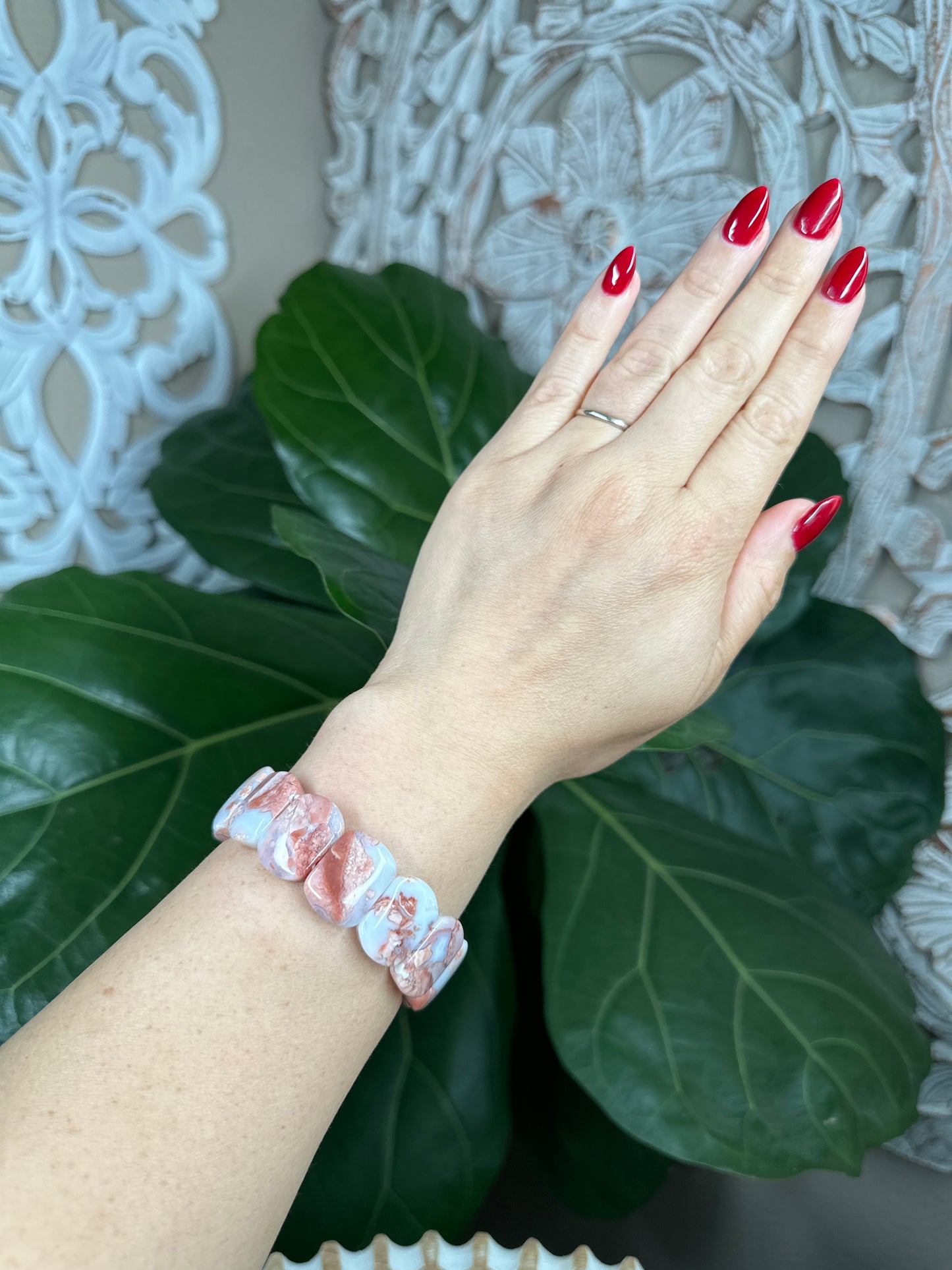 Cotton Candy Agate Beaded Bracelet (Pink Agate)