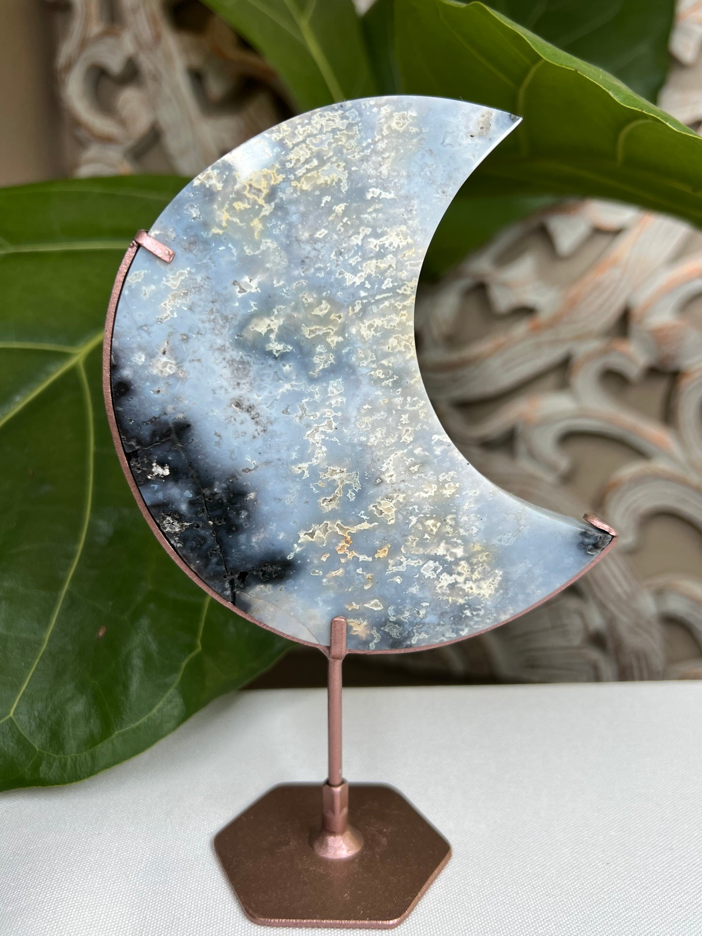 Blue plume agate moon