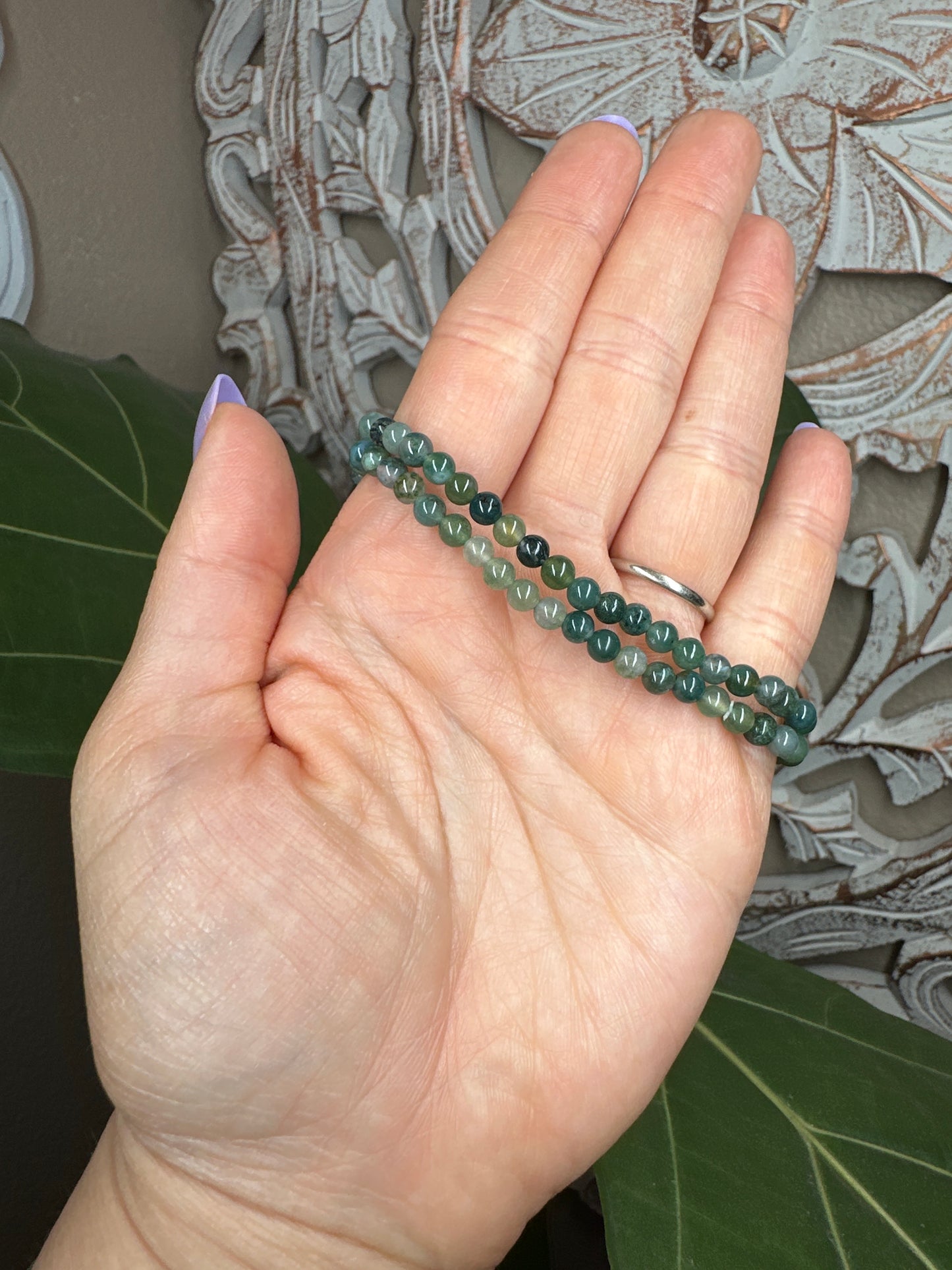 Moss Agate Beaded Bracelet (4mm)