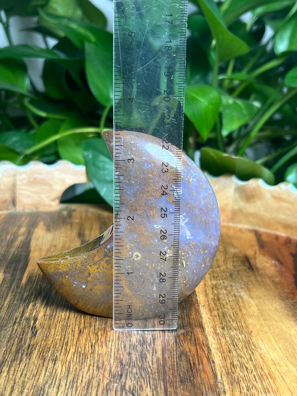 Purple Chalcedony In Gold Self-Standing Moon: NA