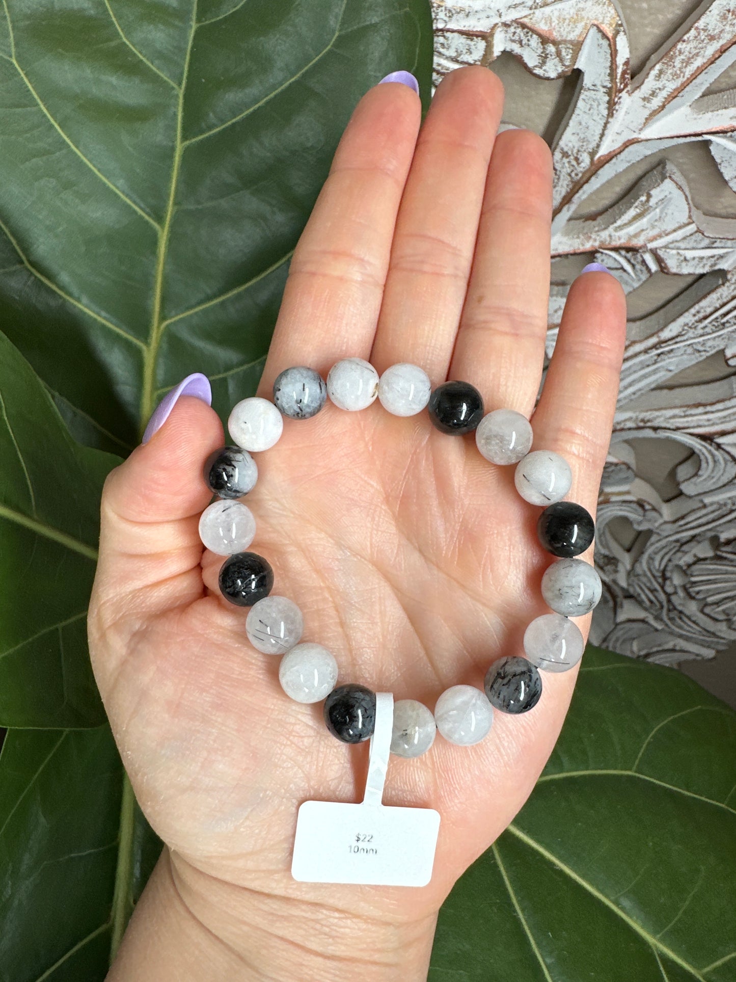 Black Tourmaline in Quartz Beaded Bracelet
