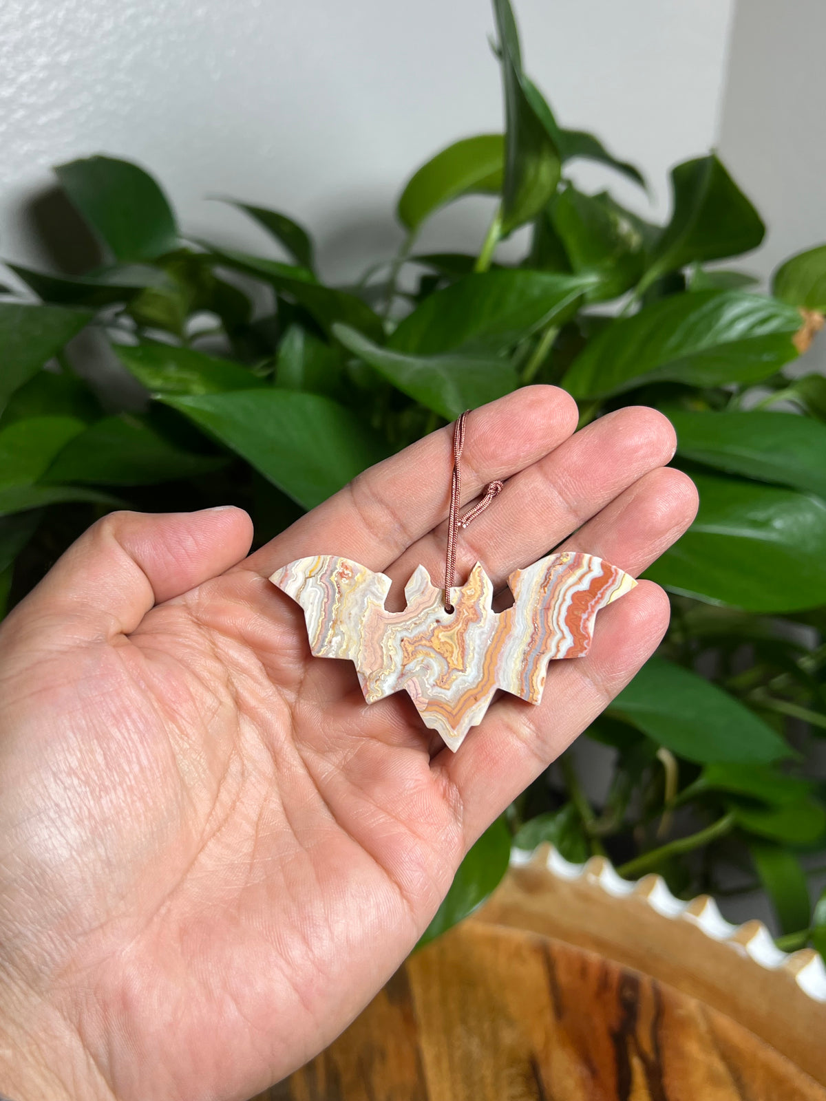 Crazy Lace Agate Ornament Bat: S