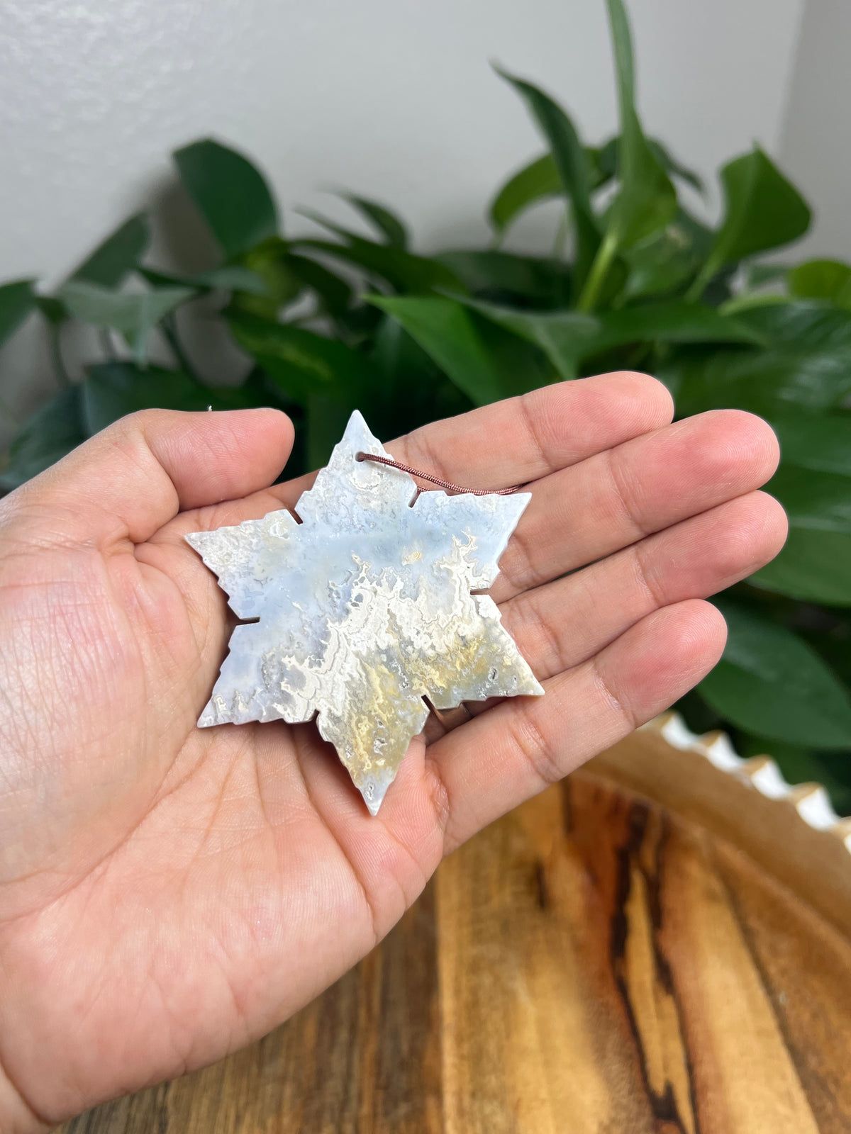 Blue Plume Agate Ornament Snowflake: I