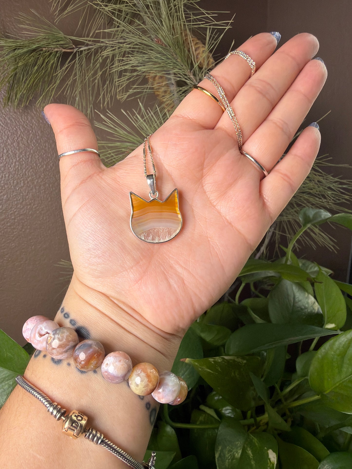 Iris Agate Cat Head Necklace