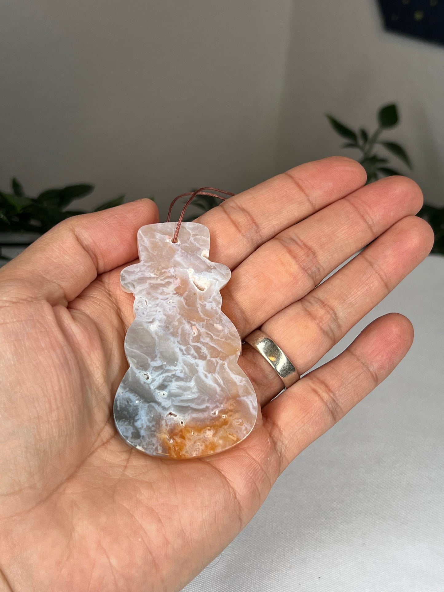 Rainbow Plume Agate Snowman Ornament