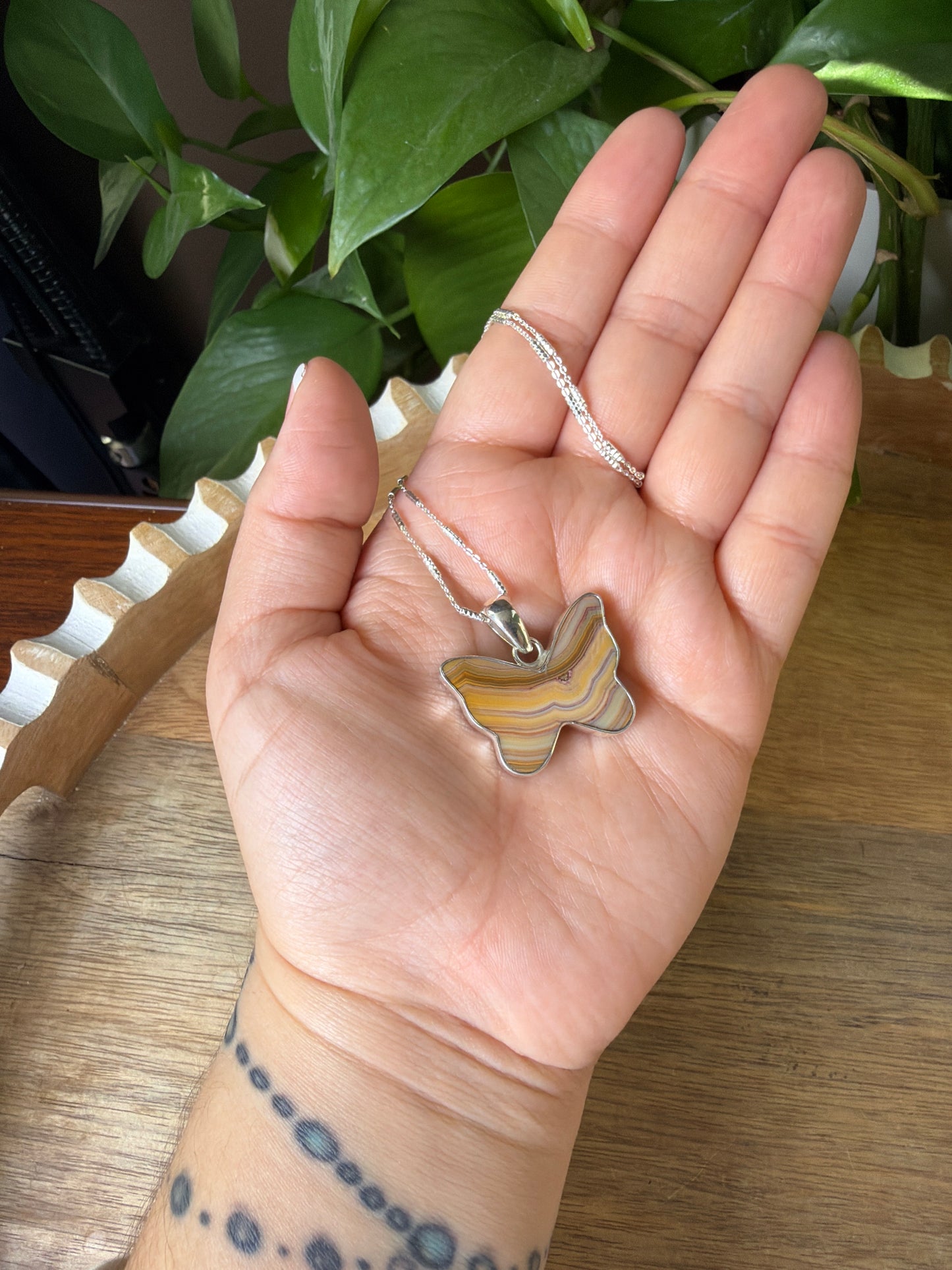 Crazy Lace Agate Butterfly Pendant