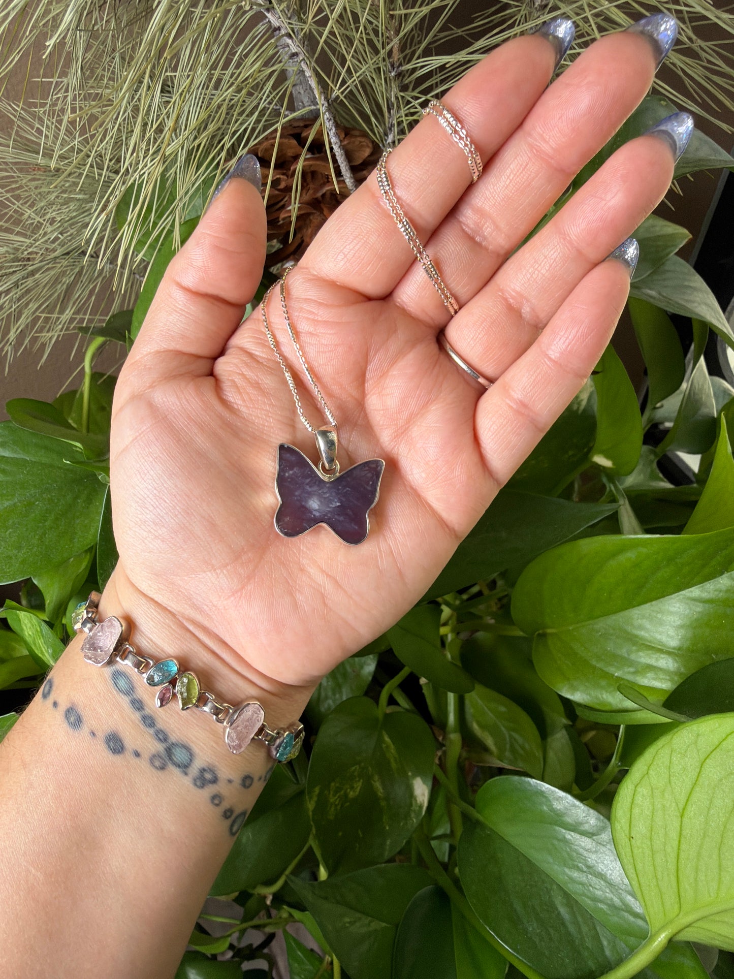 Purple Chalcedony Agate Butterfly Necklace