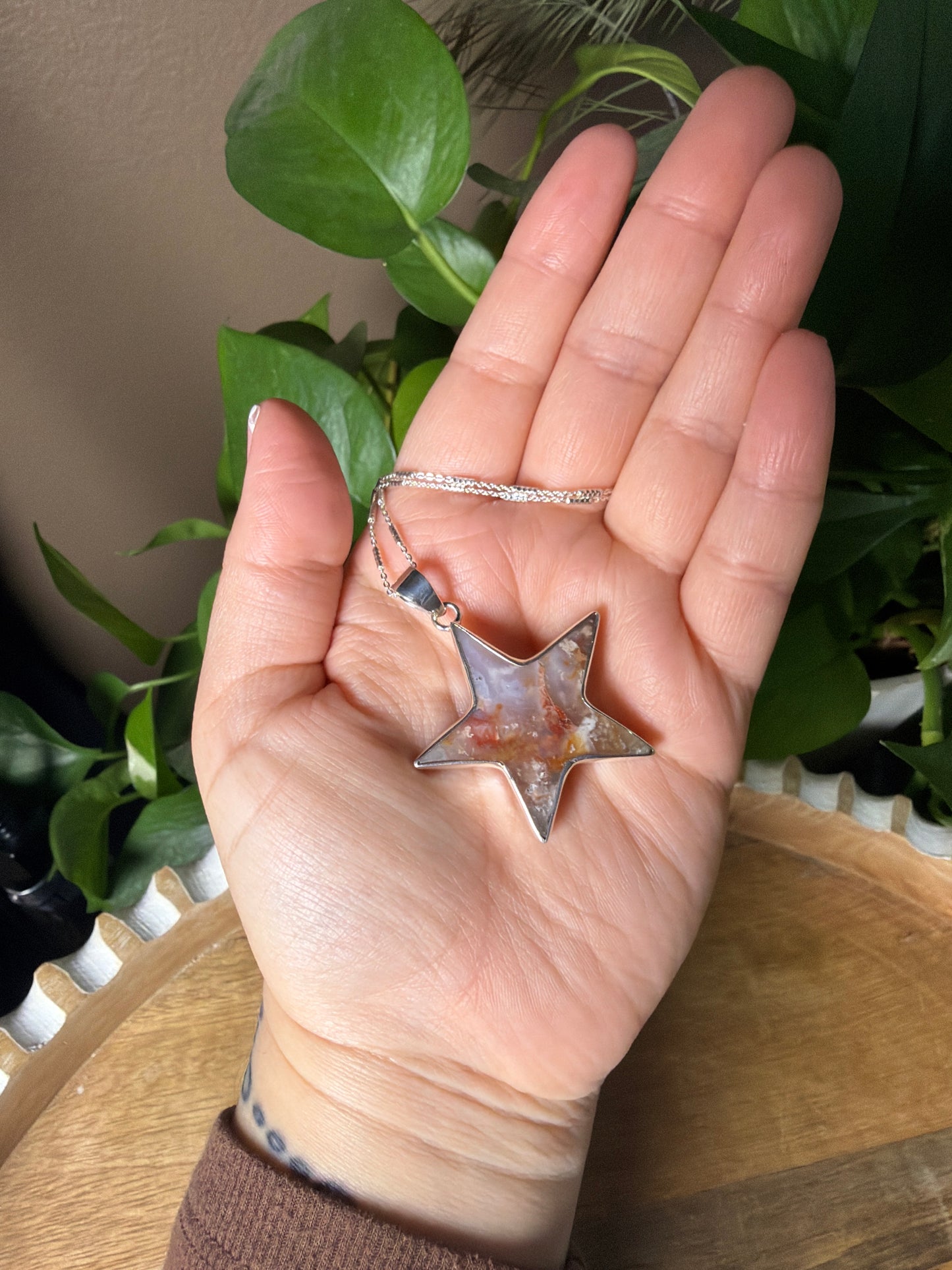 Rainbow Plume Agate Star Pendant