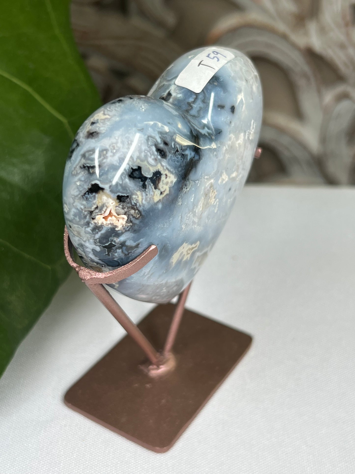 Blue Plume Agate Heart