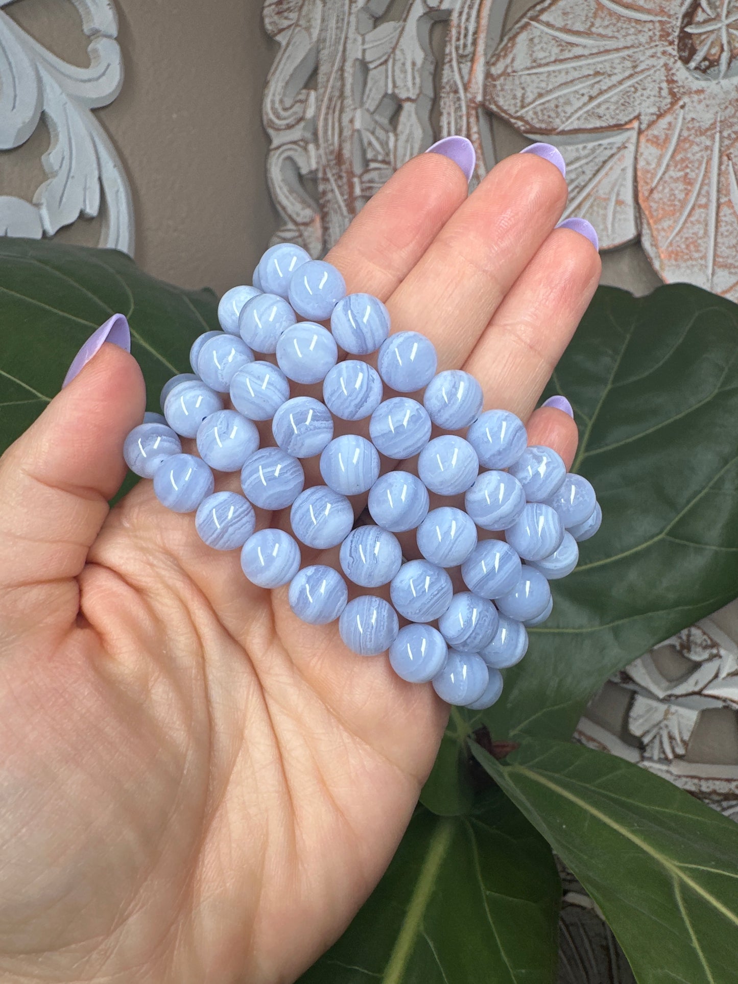 Blue Lace Agate Beaded Bracelet (10mm)