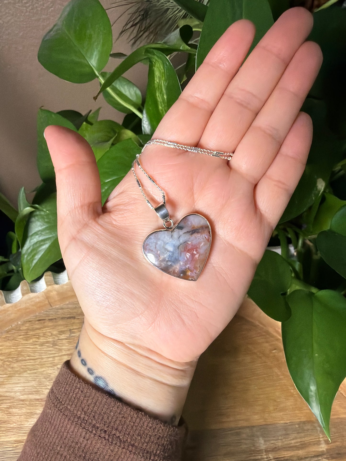 Rainbow Plume Agate Heart Pendant