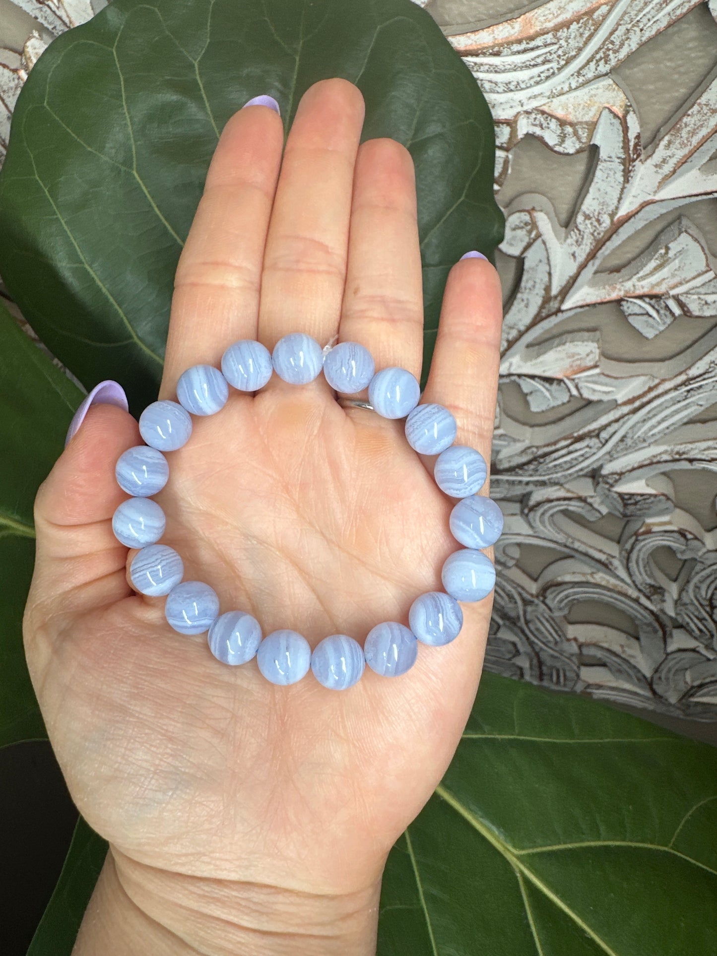 Blue Lace Agate Beaded Bracelet (10mm)