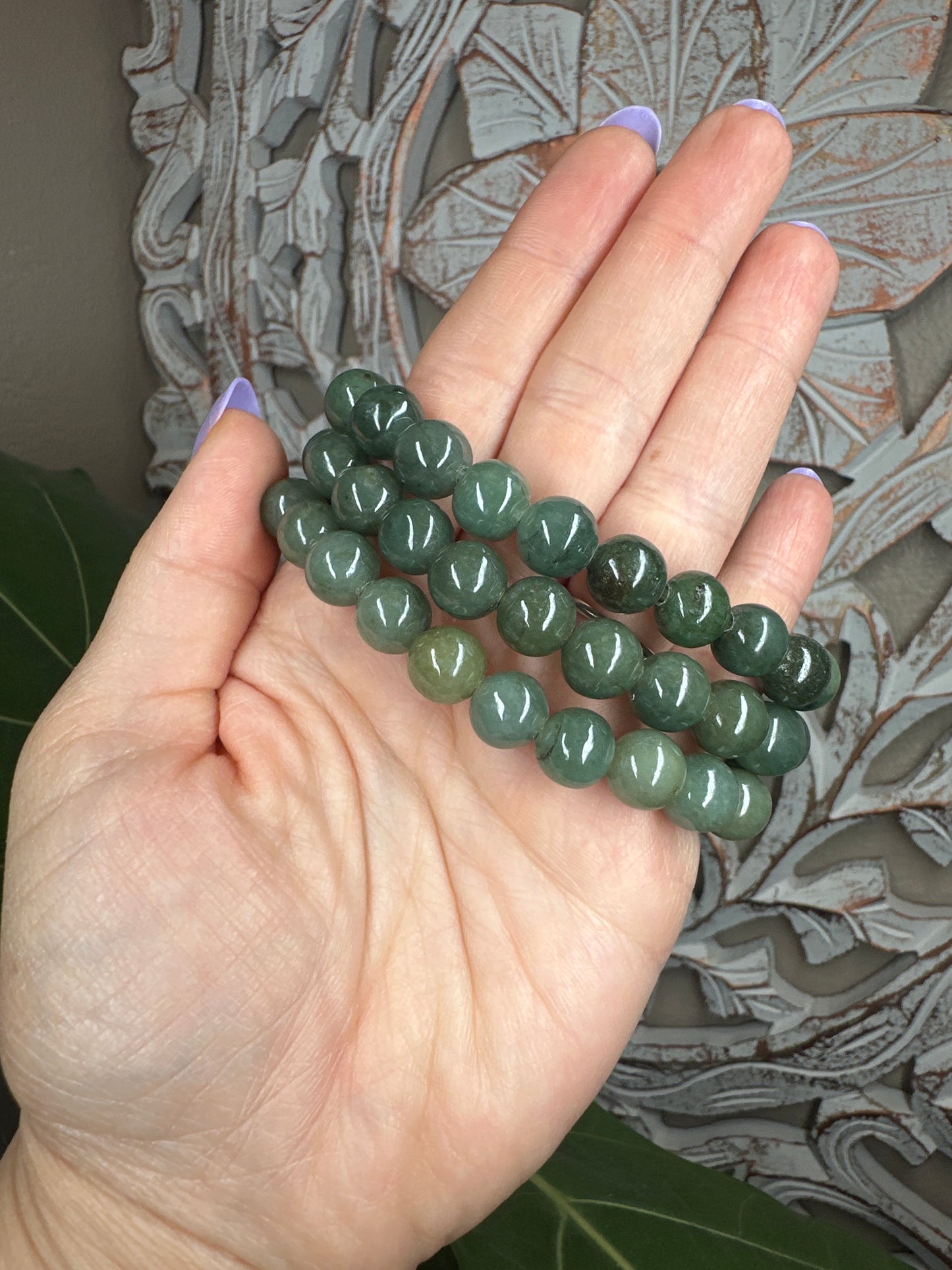 Green Burmese Jade Beaded Bracelet (10mm)