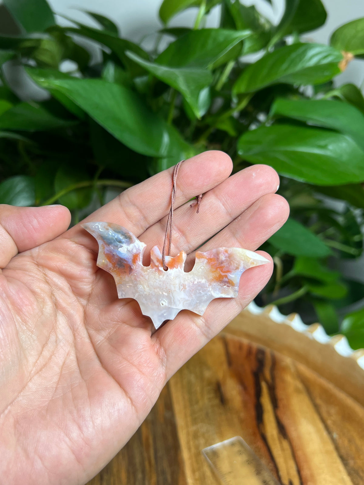 Rainbow Plume Agate Ornament Bat: CQ