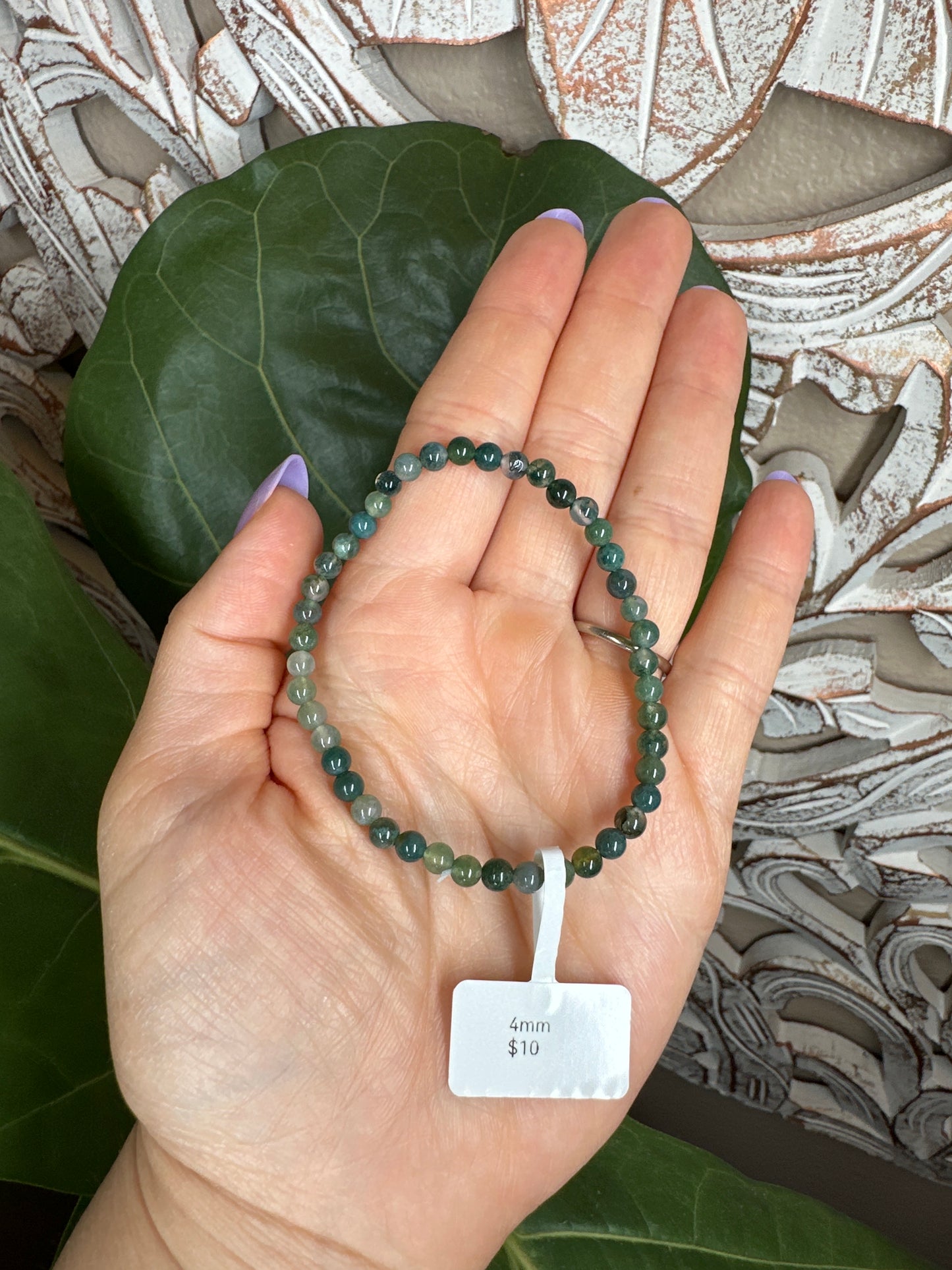 Moss Agate Beaded Bracelet (4mm)