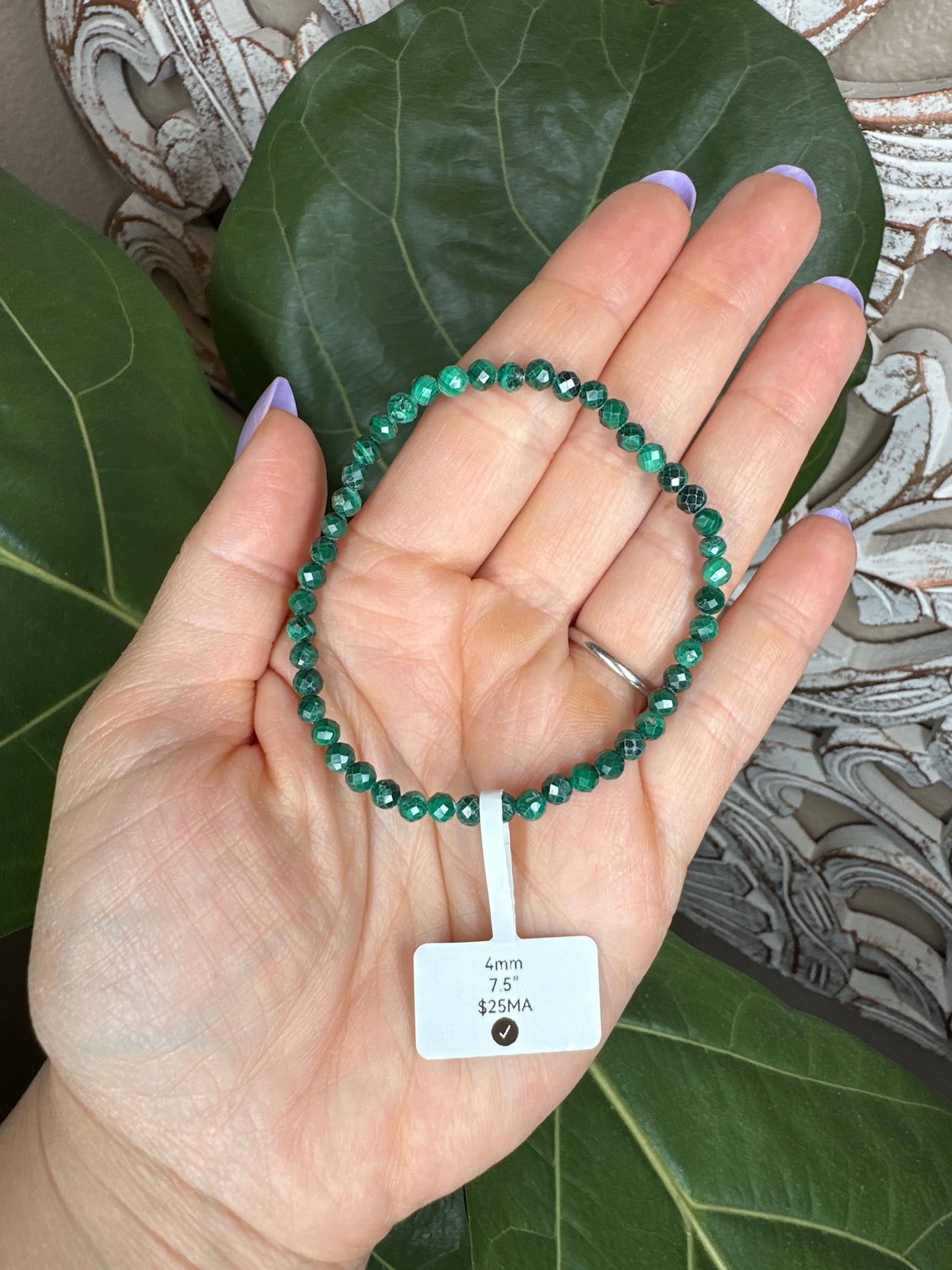 Faceted Malachite Beaded Bracelet (4mm)