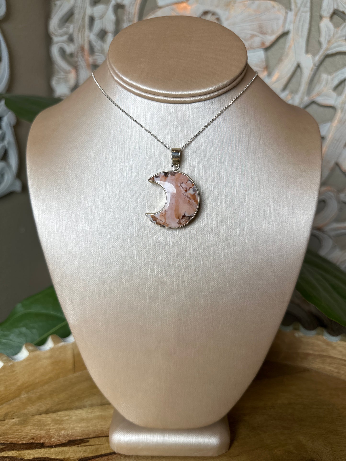 Pink Carnelian Moon Pendant