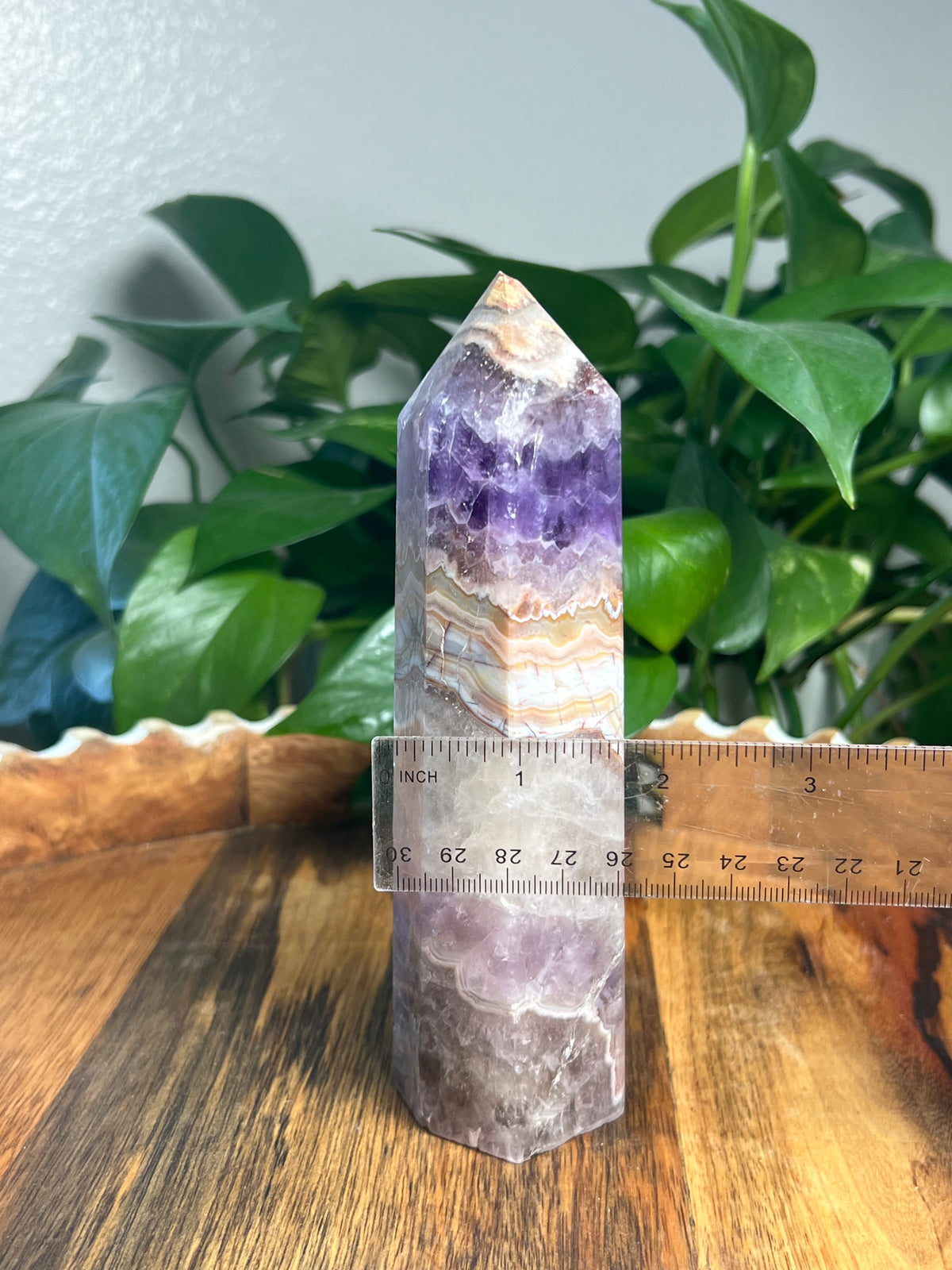 Mexican Crazy Lace Agate Amethyst Tower: Q
