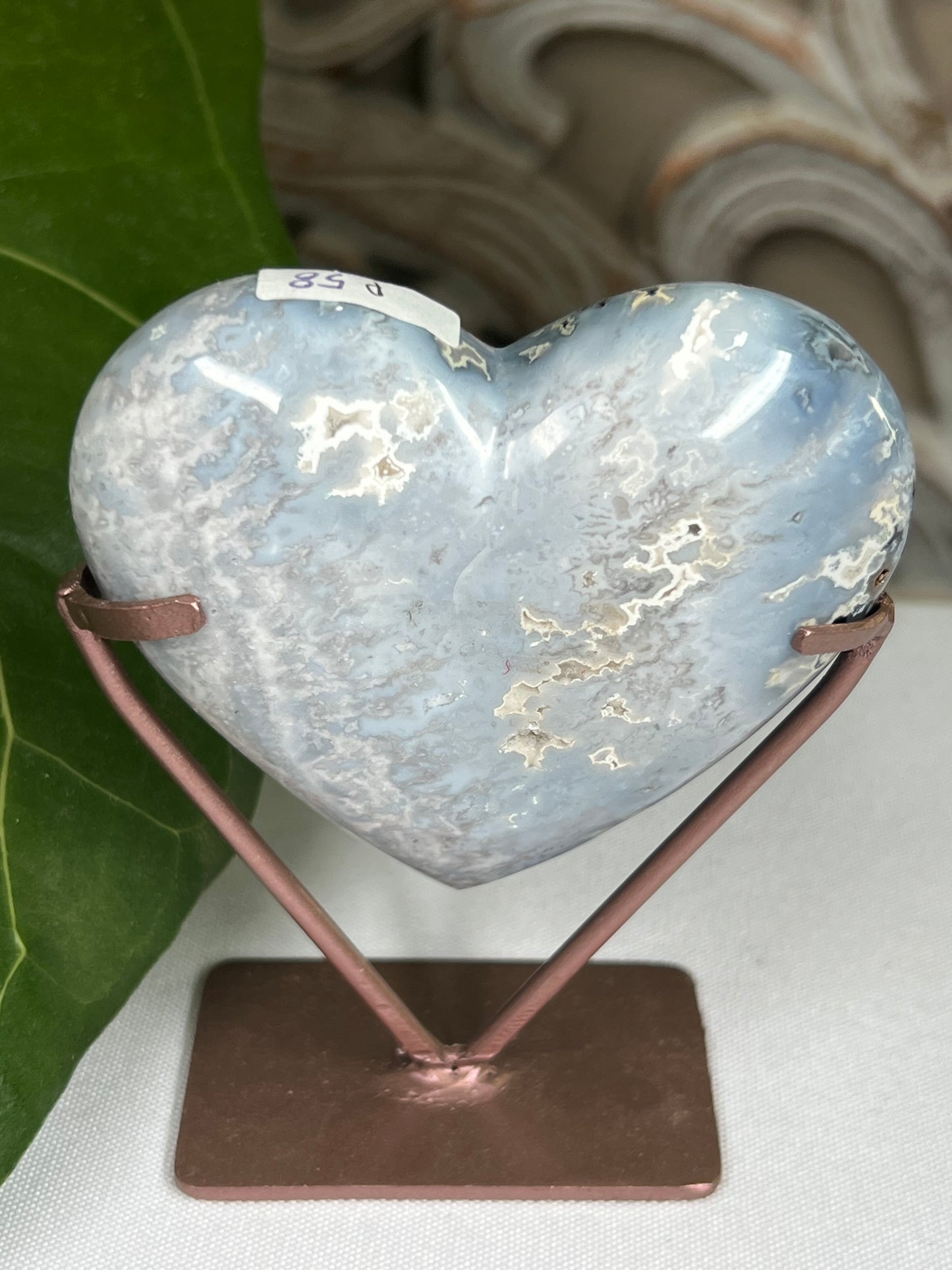Blue Plume Agate Heart