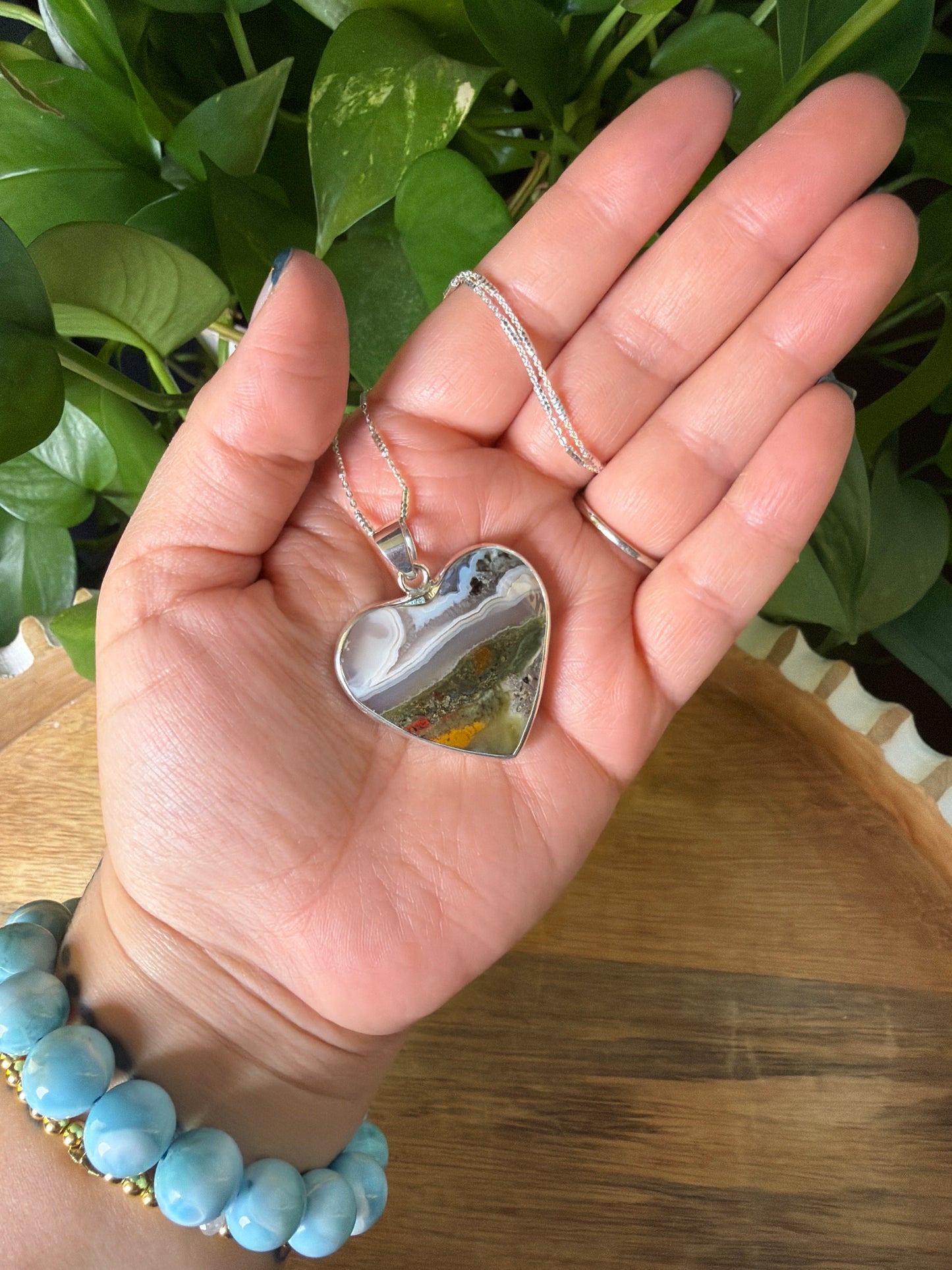 Scenic Moss Agate Heart Pendant