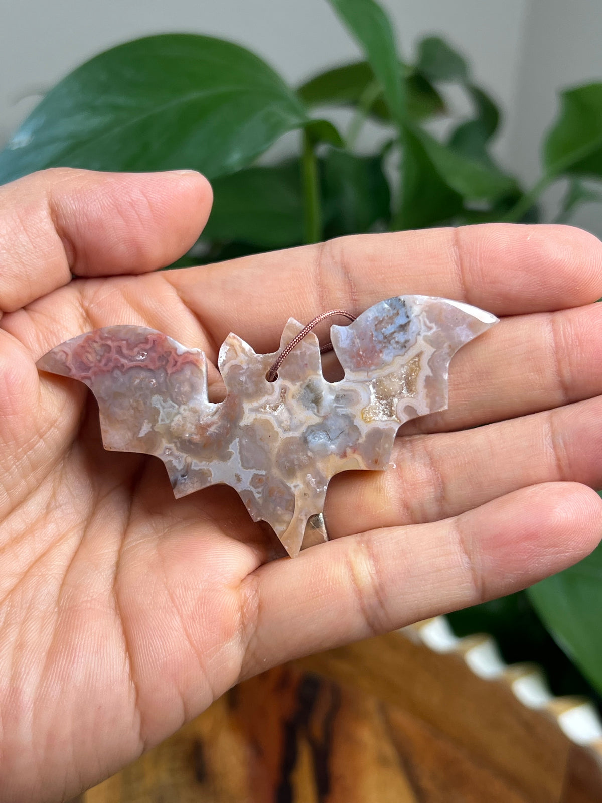 Sumatra Plume Agate Ornament Bat: WB