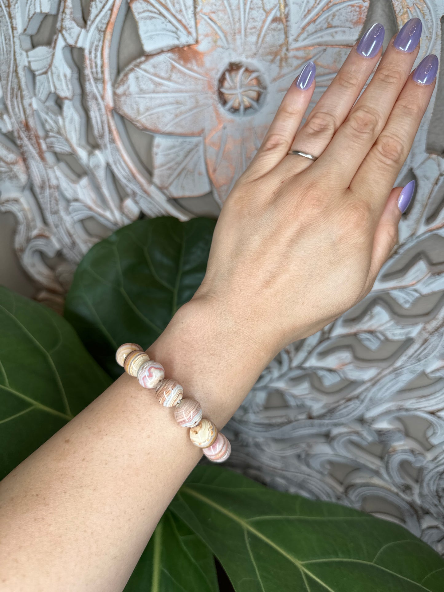 Pink & Yellow Crazy Lace Agate Beaded Bracelet (12mm)