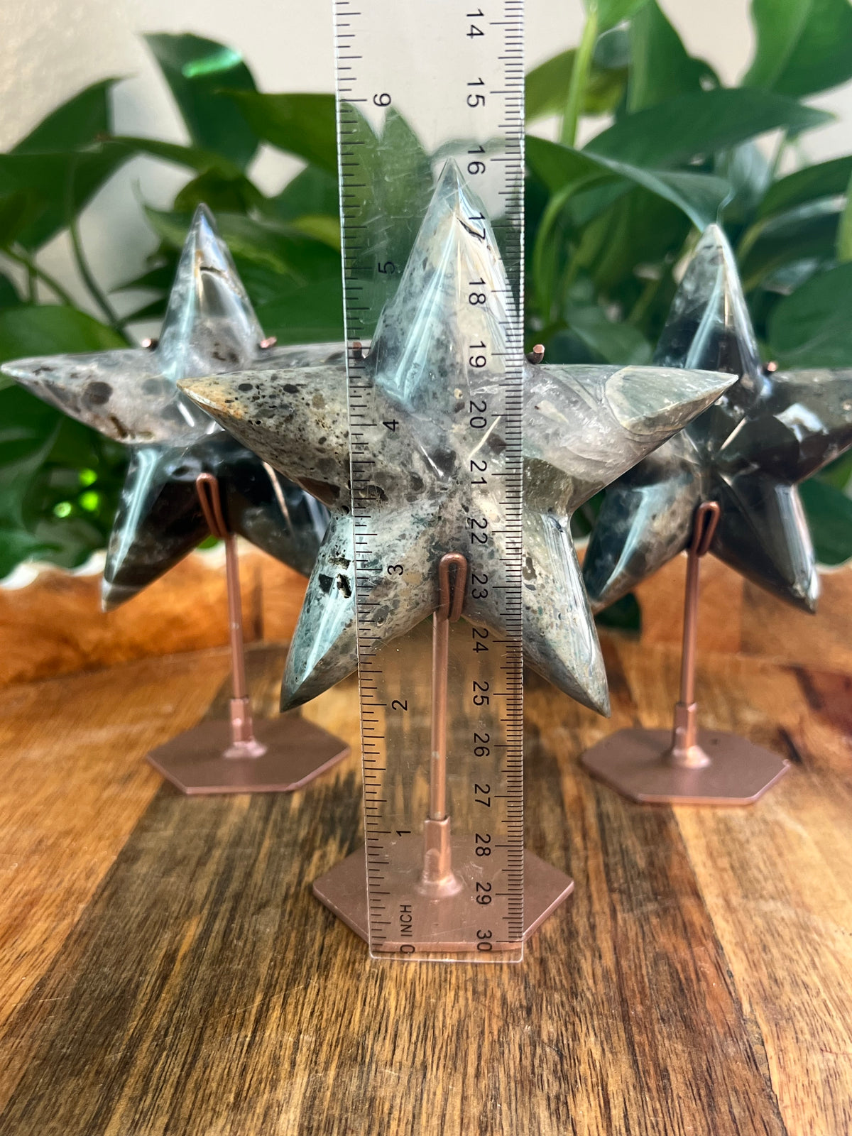 Blue Green Jasper On Metal Stand Stars