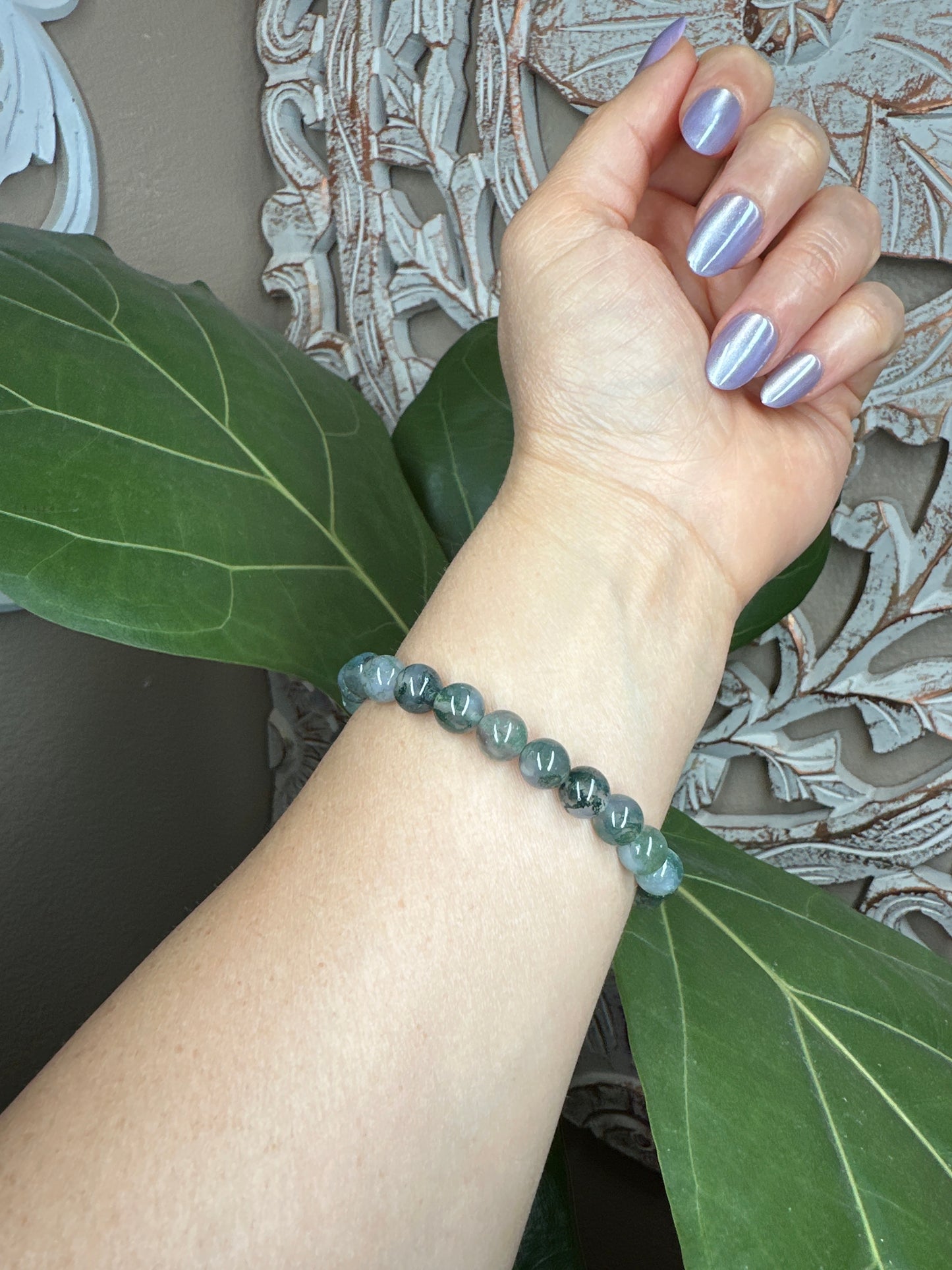 Moss Agate Beaded Bracelet (8mm)